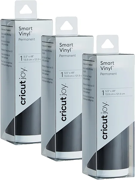 Cricut Joy Smart Permanent Vinyl, Black - 3-Pack of 4ft Rolls (5.5"x48") Adhesive Craft Vinyl - Matless Cutting for Joy Machine