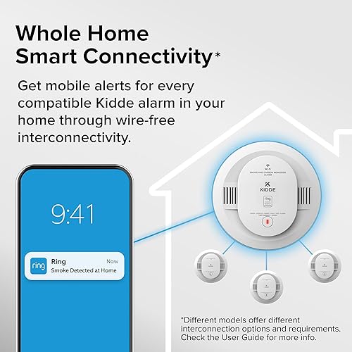 Miniatura 6 de Kidde Smart Smoke Detector, Ring App Enabled for Real-Time Notifications, Hardwired Alarm, AA Backup Battery
