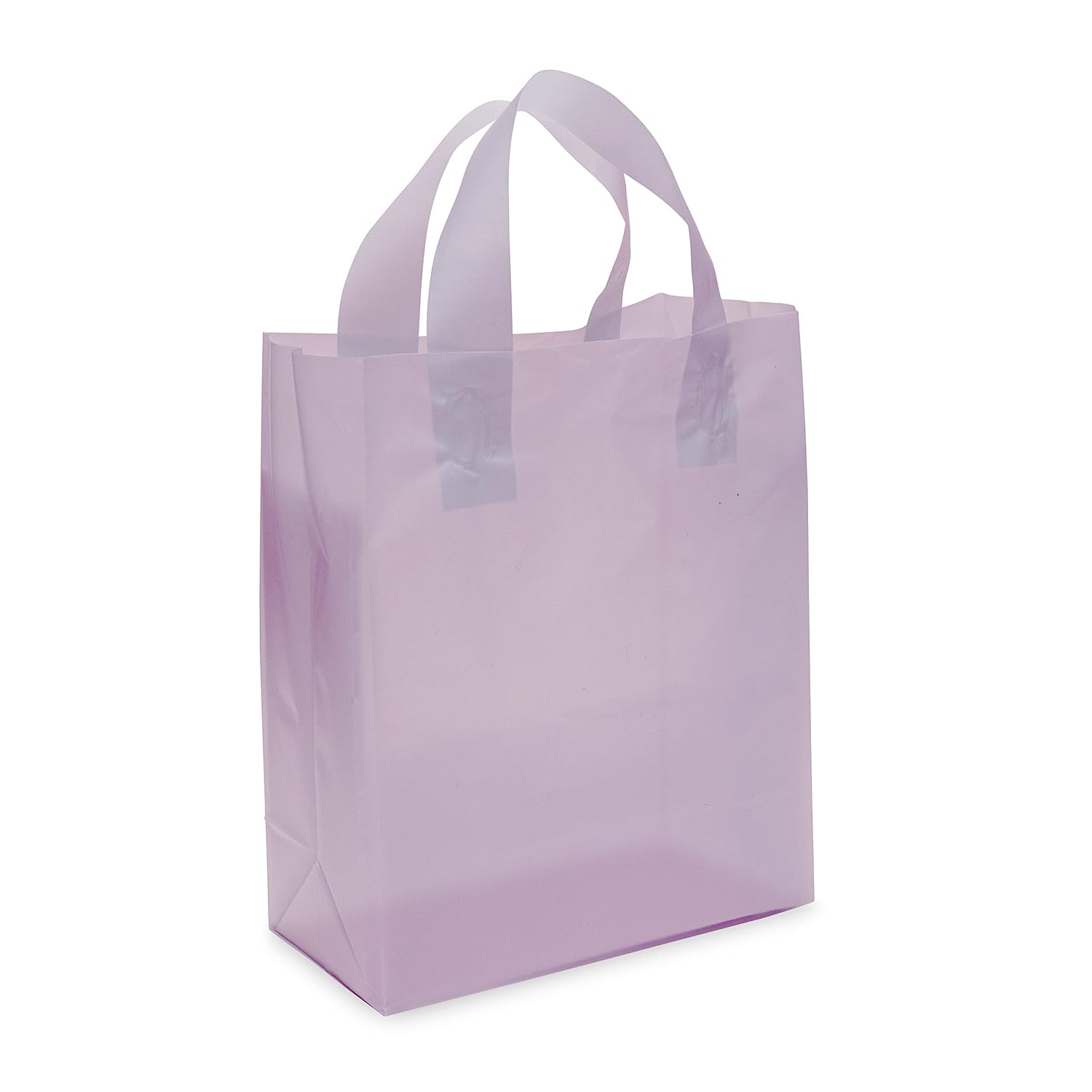 Prime Line Packaging Plastic Gift Bags, Frosted Shopping Bags Small with Handles for Small Business, Retail, Merchandise, Delivery & Take Out, Goodie & Purple Party Favor Bags, Bulk, 8x4x10, 100 Pack
