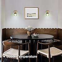 Vista 5 de Vintage Battery Operated Wall Sconce with Cute Green Tulip Glass Lampshade Wireless Rechargeable Battery Powered Wall Light with Remote Control for