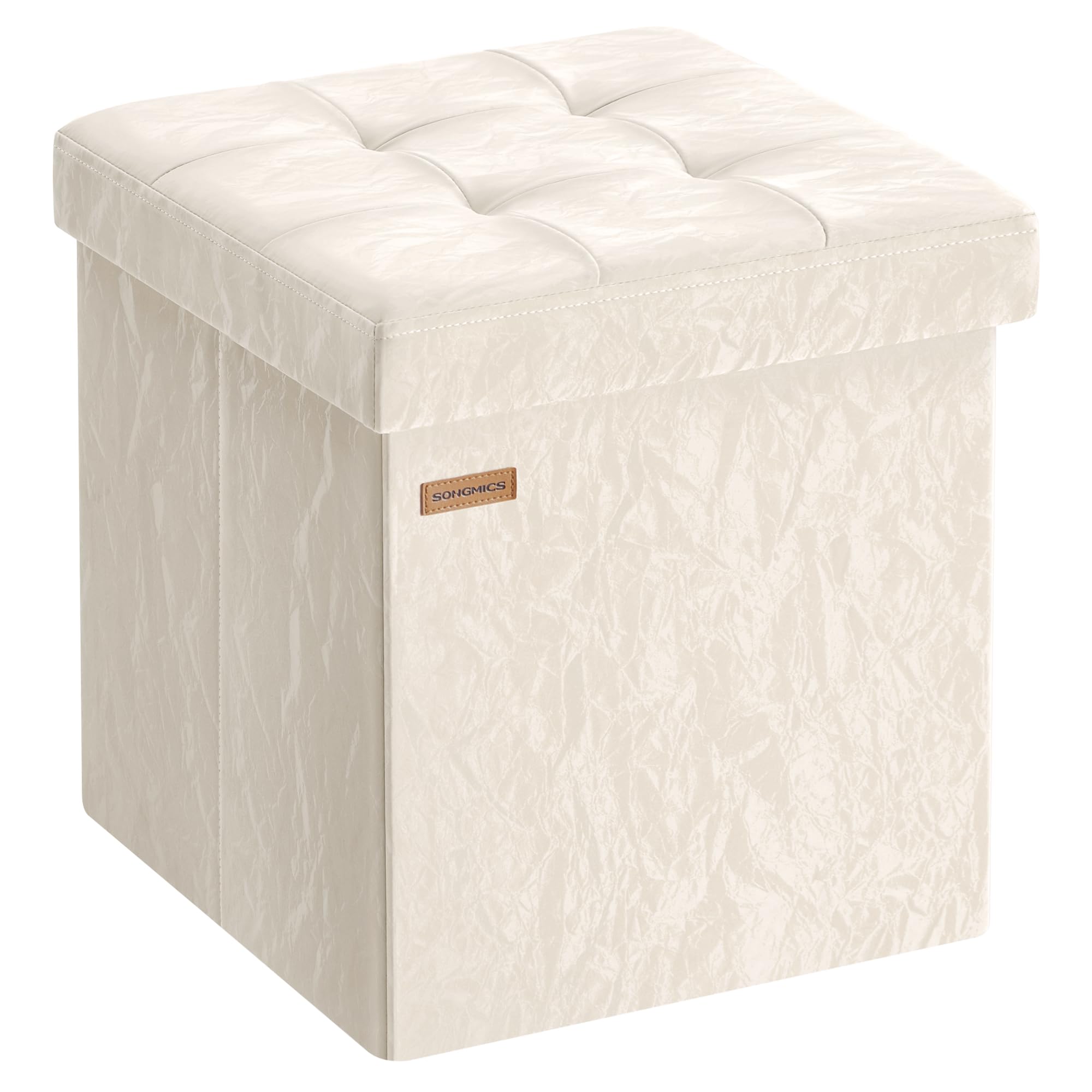 SONGMICS Sitzhocker 38 cm, faltbar, mit Deckel, PU-Leder