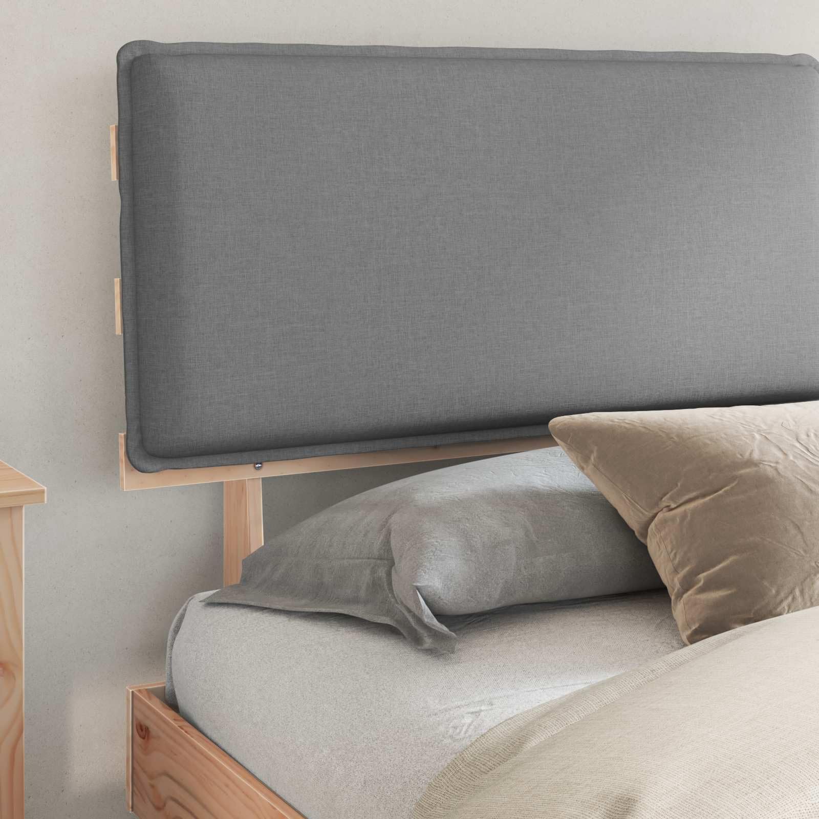 Struttura letto con testiera imbottita, grigio chiaro, 180 x 200 cm, in legno massello Super King Size