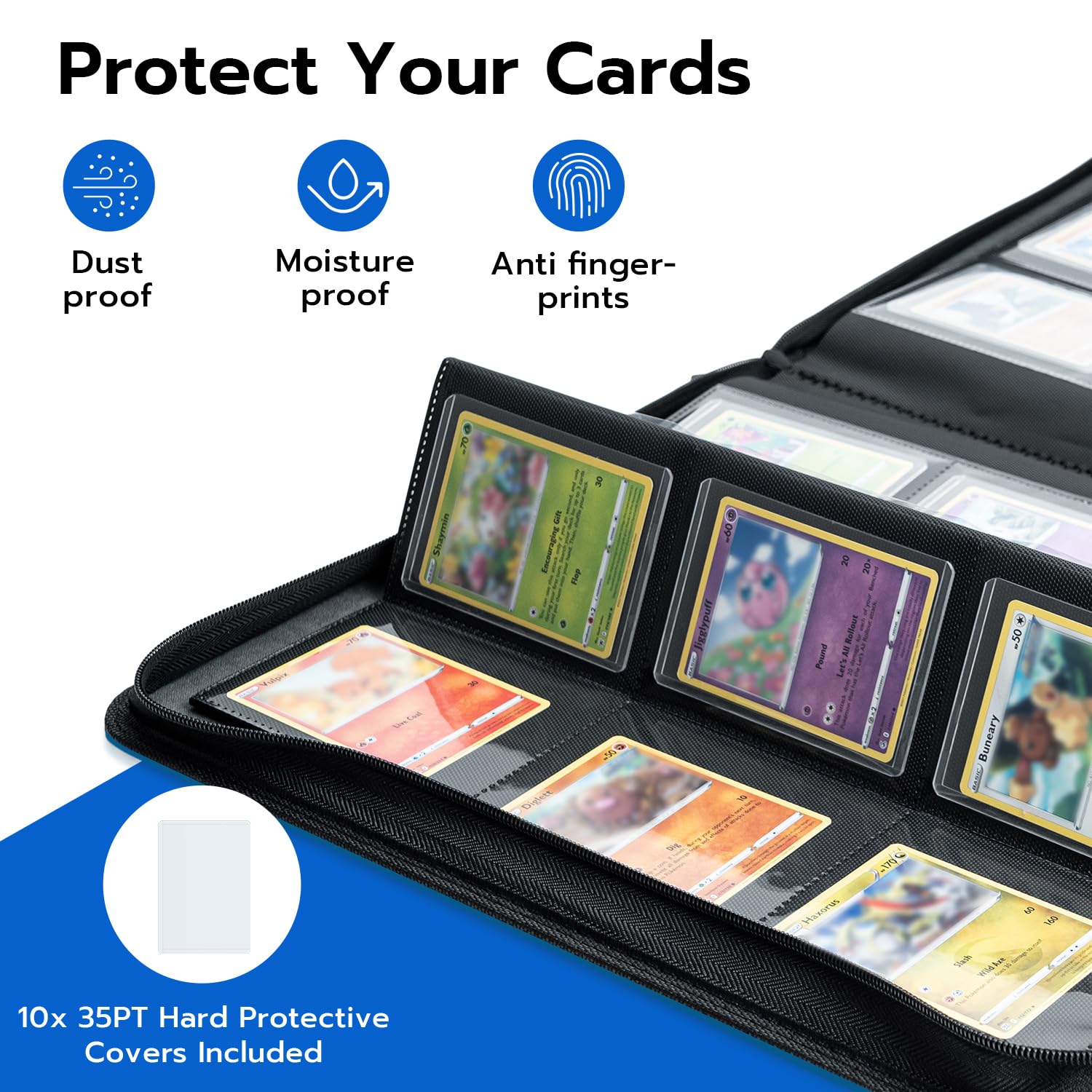 Tolesum Raccoglitore Carte 3"x4" Toploader,9 Pagine Può Contenere 216 Carte Album per Collezionabili con 10 Toploader, Libro Porta Carte Adatto per Magic, YuGi Oh, MTG-Blu