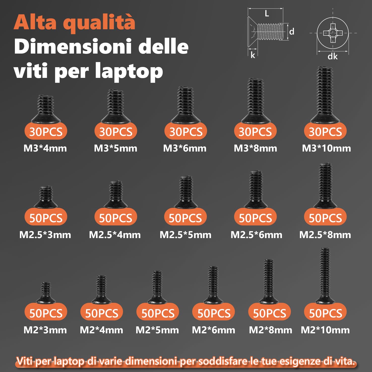Kit di viti per laptop, 700 pezzi, kit assortito di viti di ricambio per computer portatile, M2, M2.5, M3, in acciaio al carbonio, a testa piatta, a testa piatta, per Lenovo, Toshiba, HP, IBM, Dell,