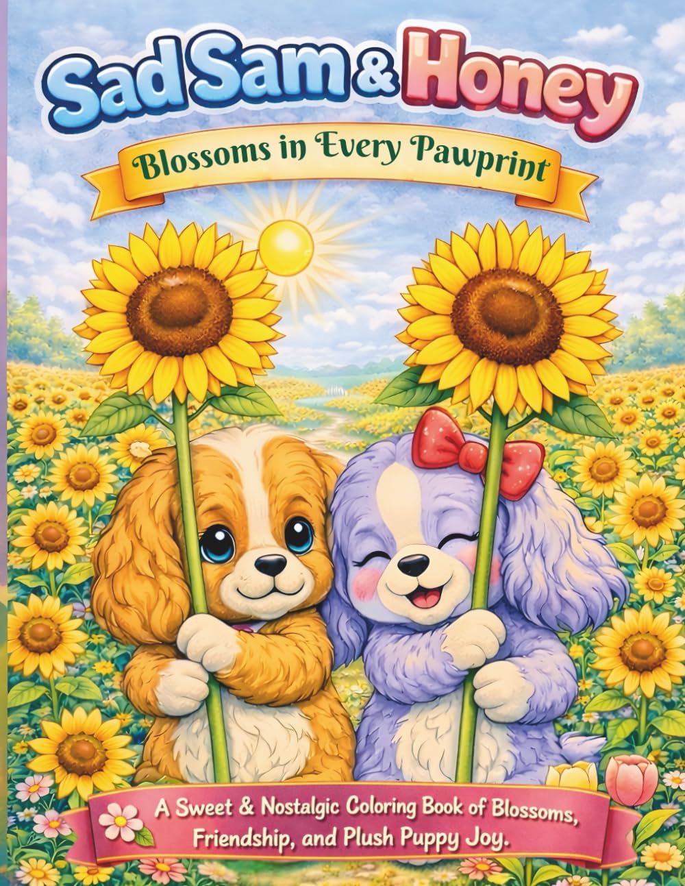Sad Sam & Honey: Blossoms in Every Paw Print: A Sweet & Nostalgic Coloring Book of Blossoms, Friendship, and Plush Puppy Joy.