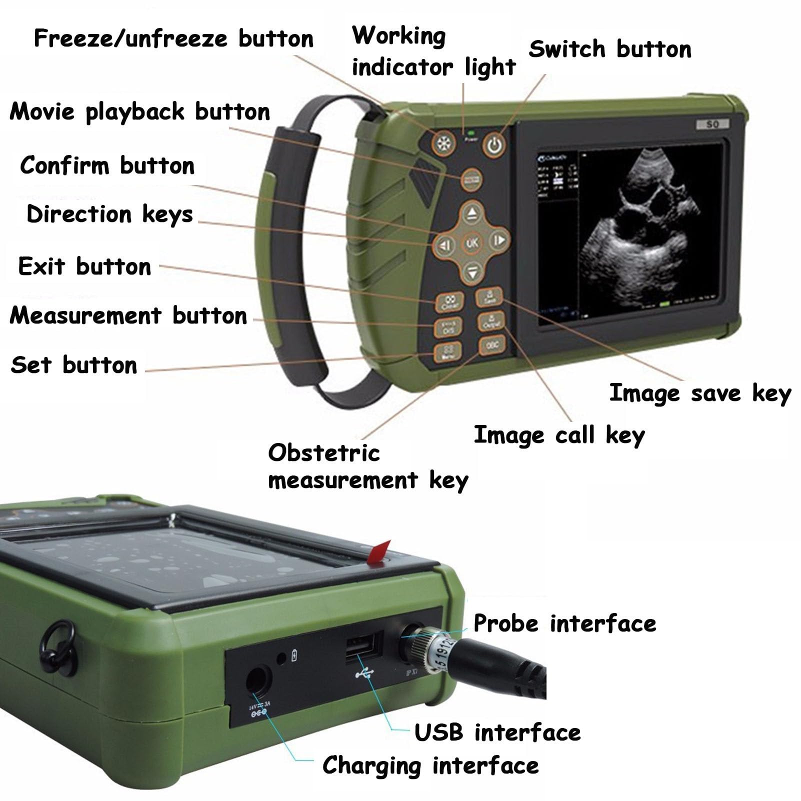 Kit scanner veterinario ad ultrasuoni - Macchina ad ultrasuoni B portatile multifunzione per animali da fattoria, ideale per rilevare gravidanze di maiali e capre