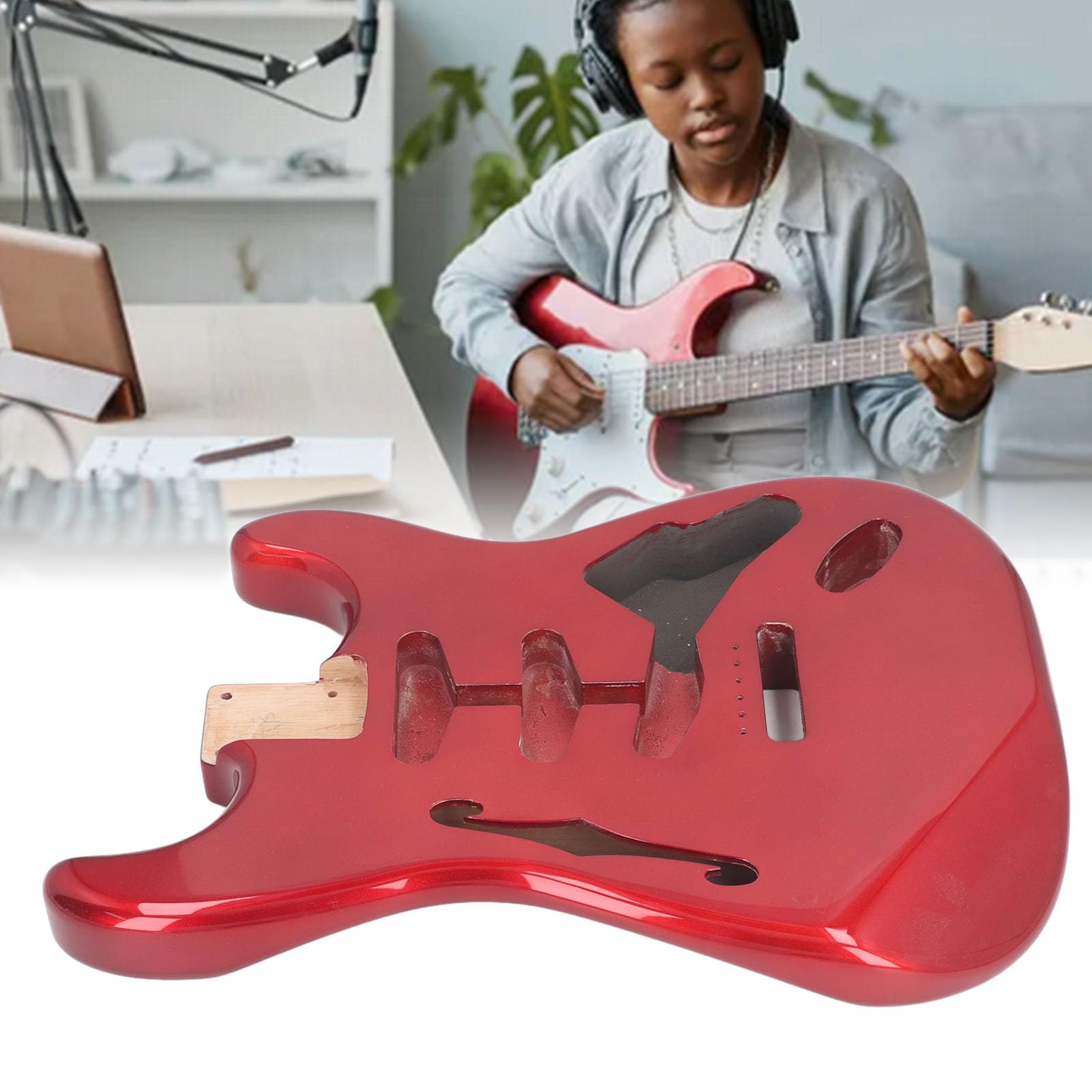 Jeffergarden Corpo per Chitarra Elettrica, Corpo per Chitarra Elettrica SSS in Legno Massello di Ontano con Finitura Lucida per Musicisti Stile ST (GSB12ST Rosso)