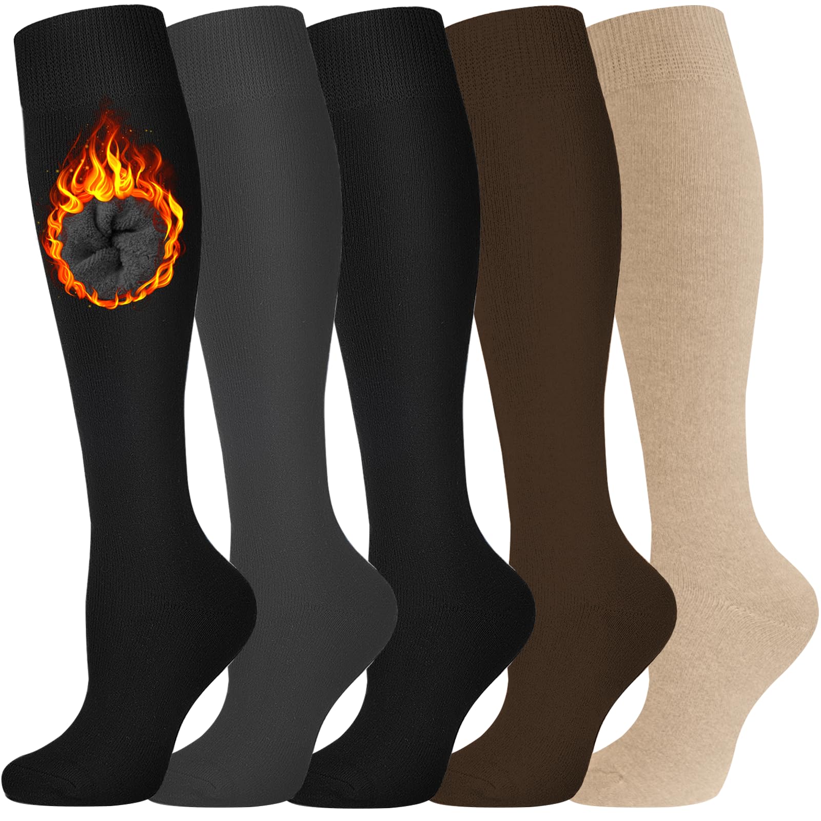 Calcetines hasta la rodilla para mujer, color negro, largos, gruesos, cálidos, para invierno, para senderismo, trabajo