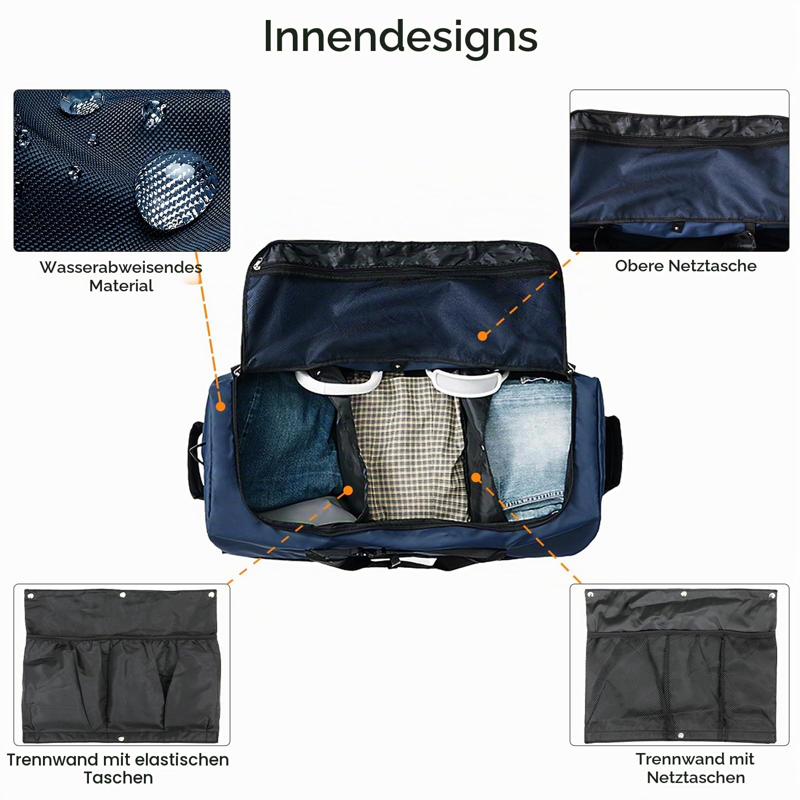 Vomgomfom 32“ Soft-Sided Zusammenklappbar Reisetasche auf Rädern, 110L erweiterbar 140L Rollende Sporttasche mit Passender Aufbewahrungstasche, Marineblau