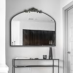OUSHUAI Gold Ornate Wall Mirror, Baroque/Victorian Design, Antique Bronze Finish Full Metal Frame, for Hallway, Bathroom, Over a Fireplace, 24x36 Inch