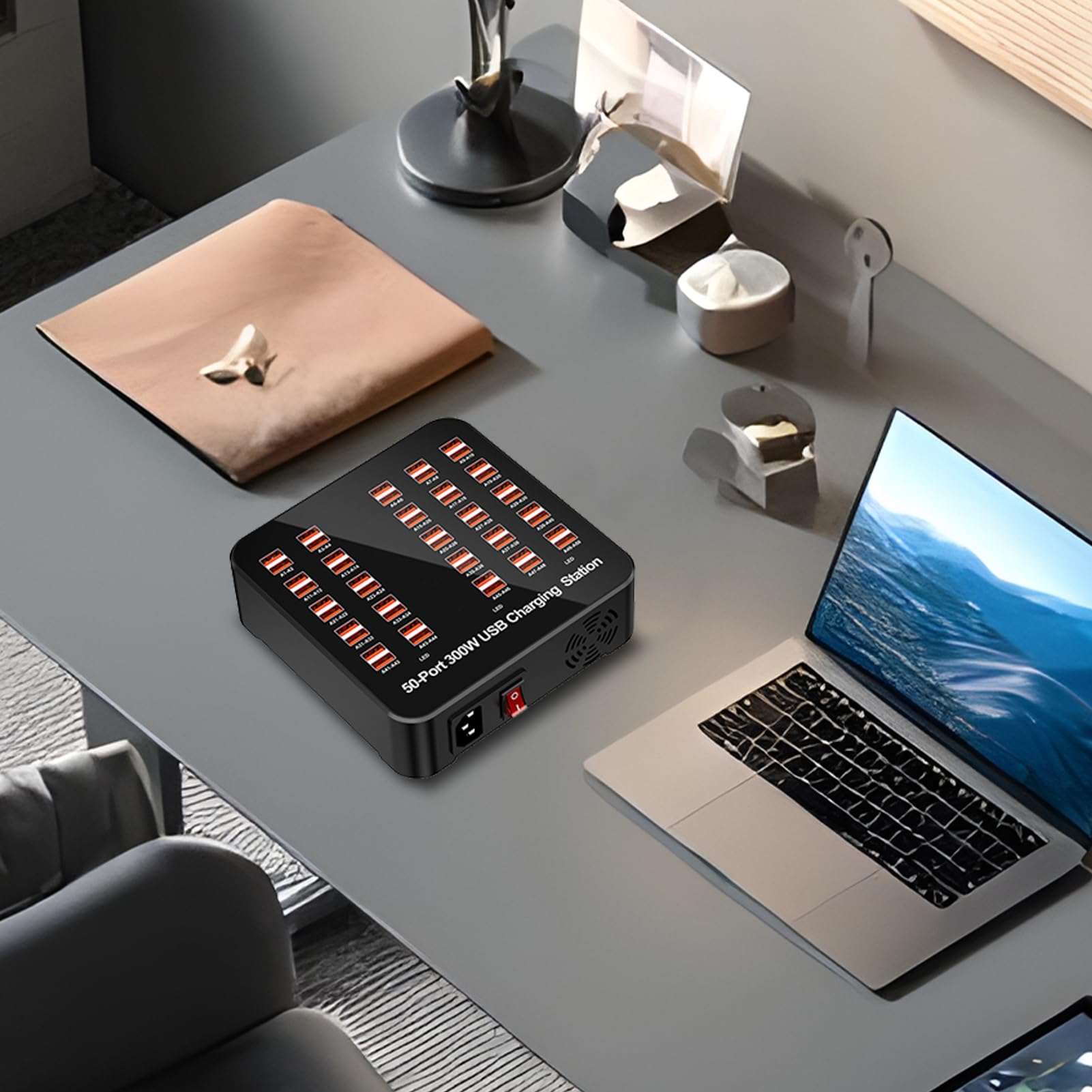 Stazione di Ricarica USB Hub Di Ricarica A Porte Multiple | Adattatore Portatile per Laptop Smartphone Tablet Casa Ufficio Viaggio Scuola Hotel