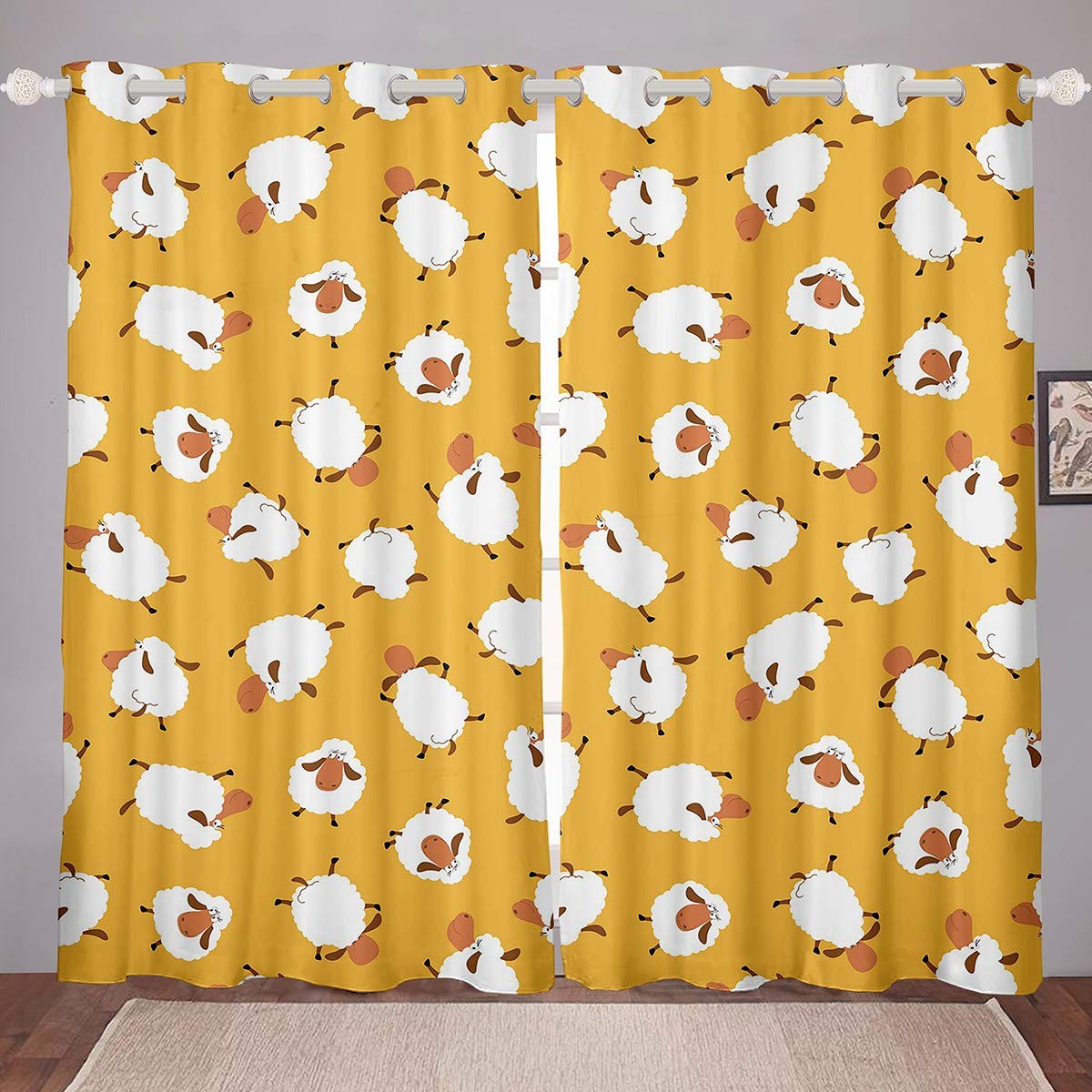 Kinder Niedliche Schafe Blickdichte Vorhänge 175x140cm Kinder Karikatur Nutztier Fenstervorhang für Jungen Mädchen Schöne Wildtiere Muster Vorhänge Kleinkind Weiß Braun