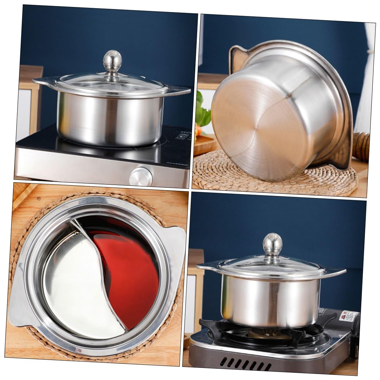 Edelstahl Hotpot 16cm Topf mit Trennwand für Herd