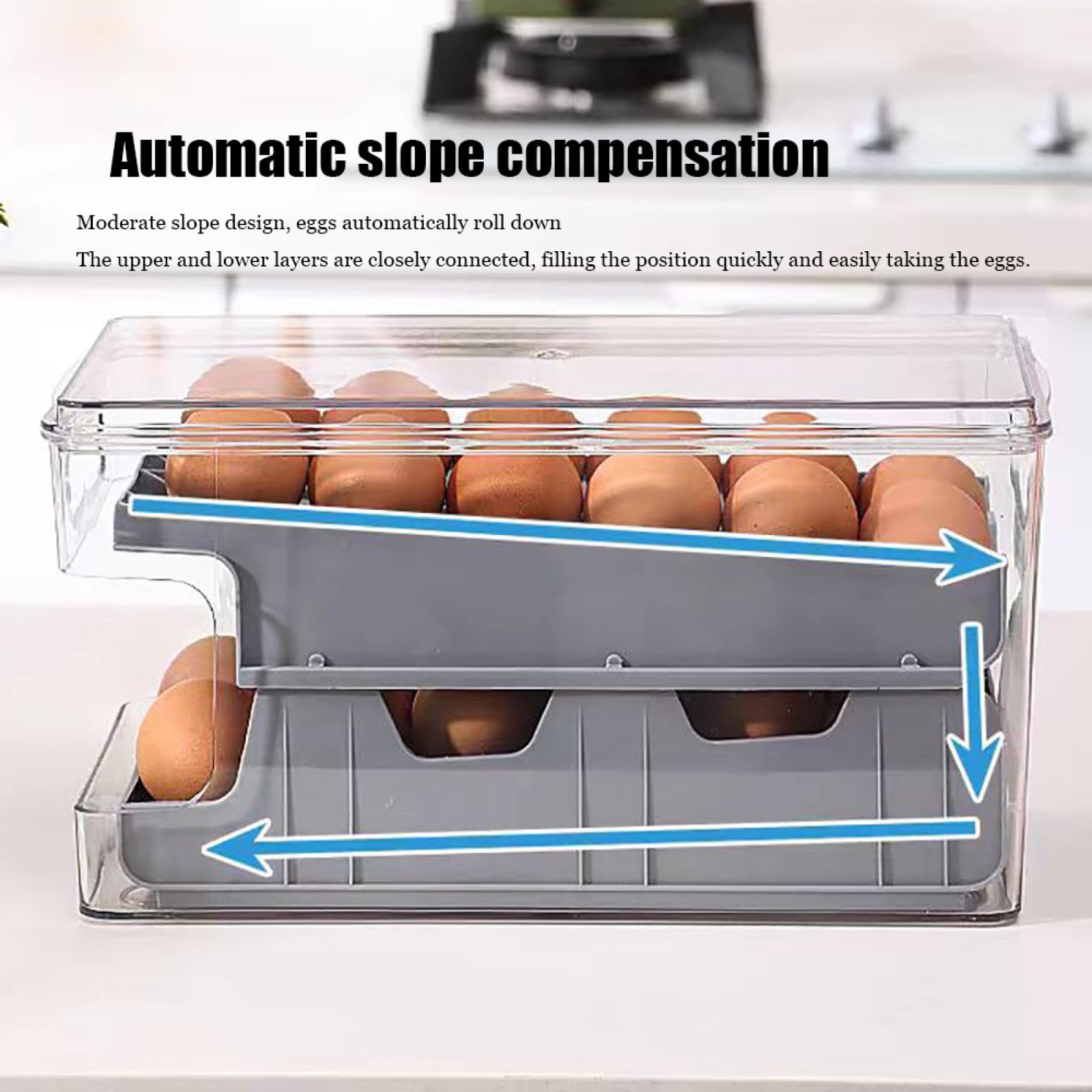 Caja de Almacenamiento de Huevos de Doble Capa,Soporte para Huevos para refrigerador,Almacenamiento de Huevos para encimera,Organizador de Huevos,Dispensador de Huevos para refrigerador