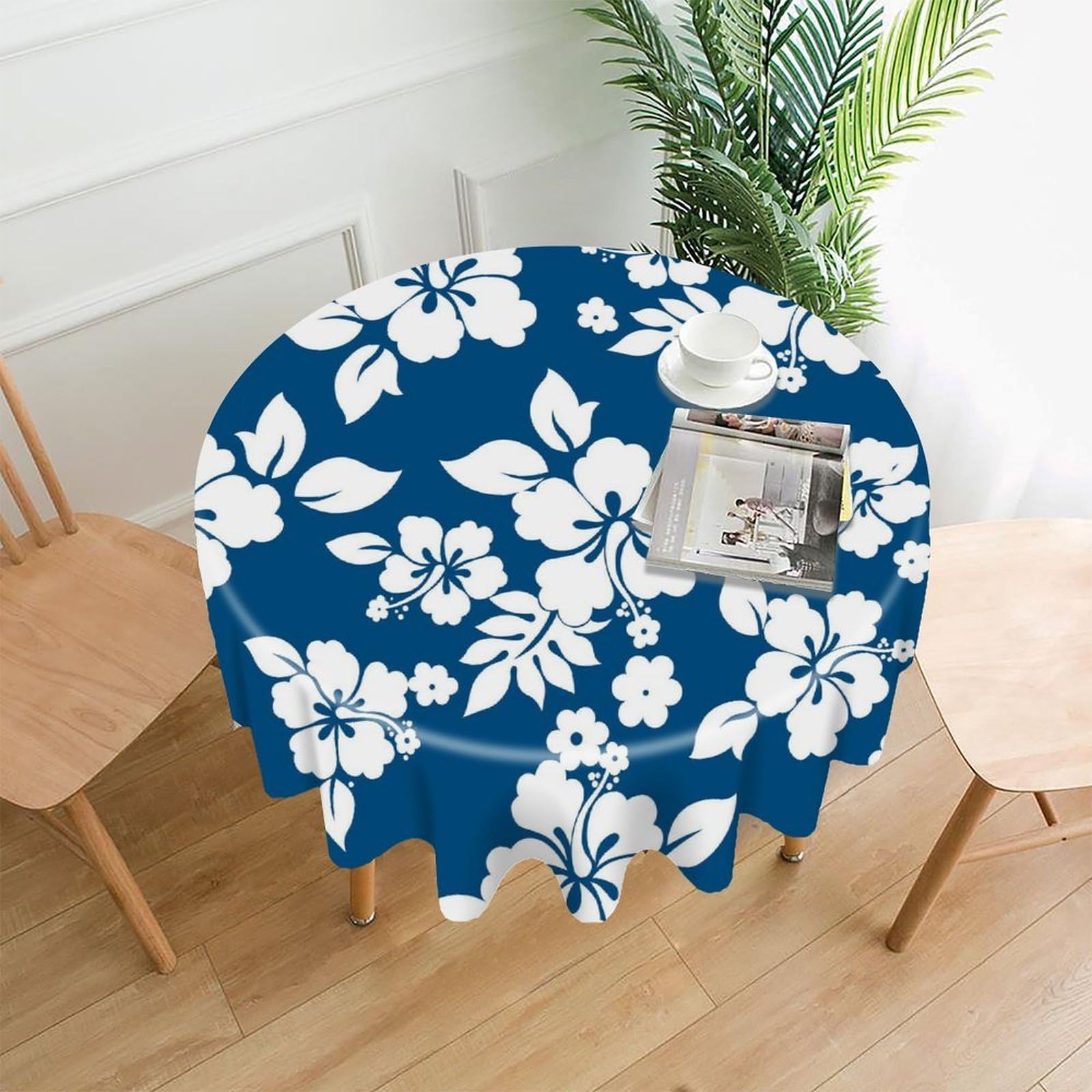 FekiLoot Hawaii Flower Tablecloth Decorative Round Table Cloth Wrinkle Resistant Washable Circle Table Cover Round Tablecloth for Picnic Party Camping Dining 60 Inch