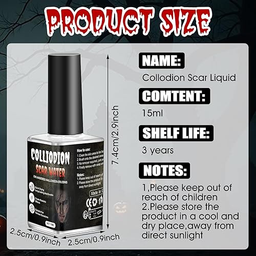 Scaring Liquid, Scar Liquid SFX,Collodion Fake Scar Makeup Halloween with Brush Scars Form Directly After Application Face Body Realistic SFX for Special Effects Makeup HalloweenCosplay, 15ml