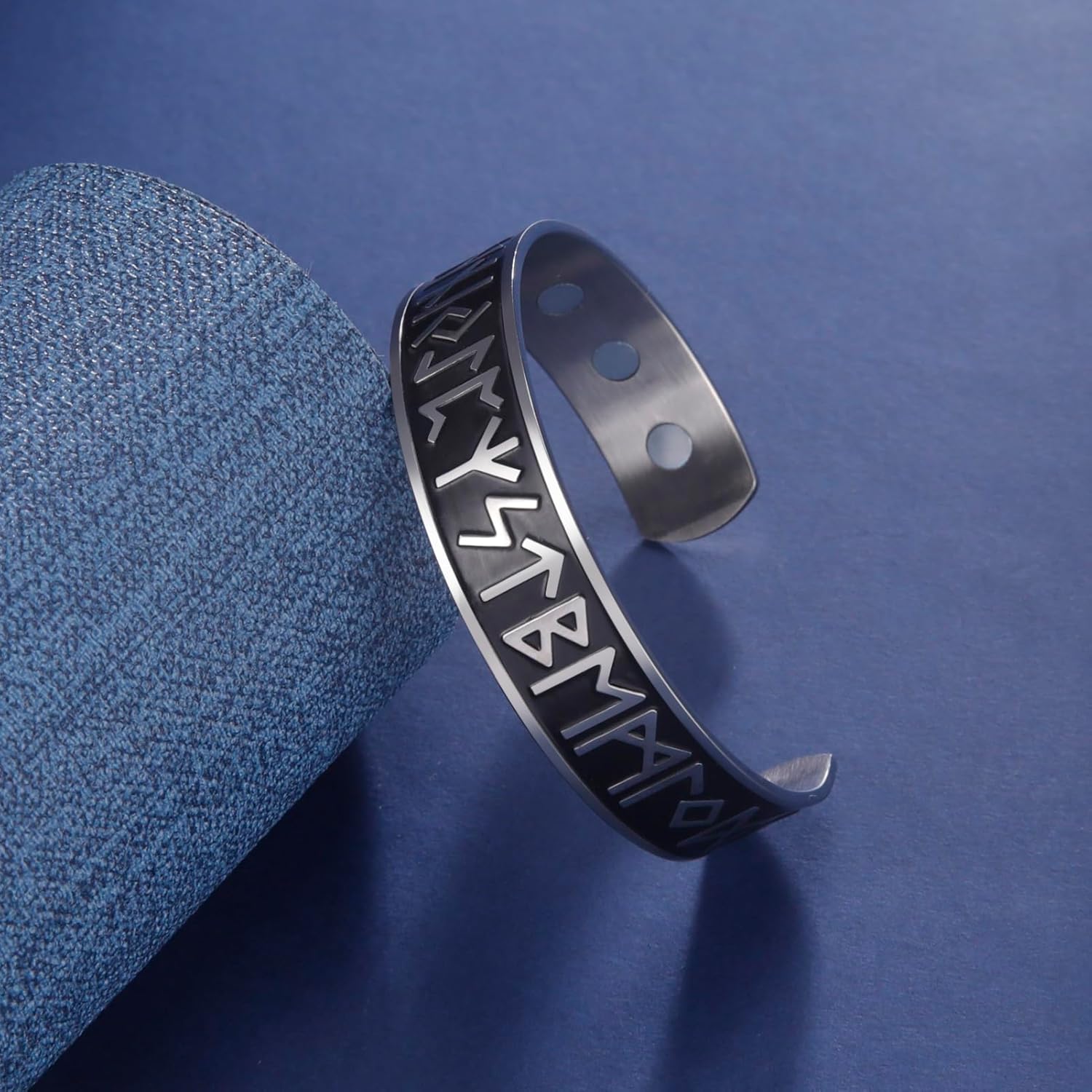 TEAMER Stainless Steel 24 Runes Bracelet Fashion Design Viking Bangle Antique Silver Black Cuff Bangle for Men - Image 6