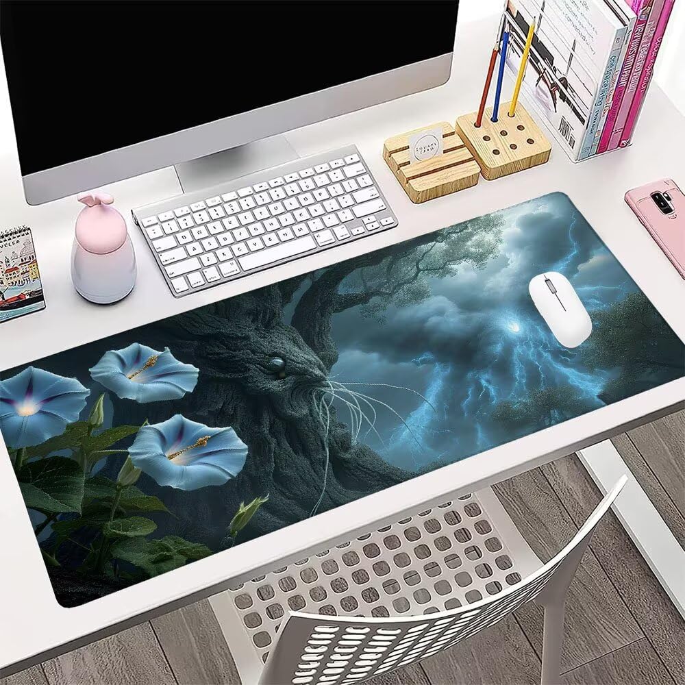 Alfombrilla de Mouse para Juegos, Blu, XXL, Antideslizante, Impermeable, Diseño de Fiore, Extendido, Grande, 1200x600x3mm, para PC, Laptop, Ufficio, Famiglia d-781