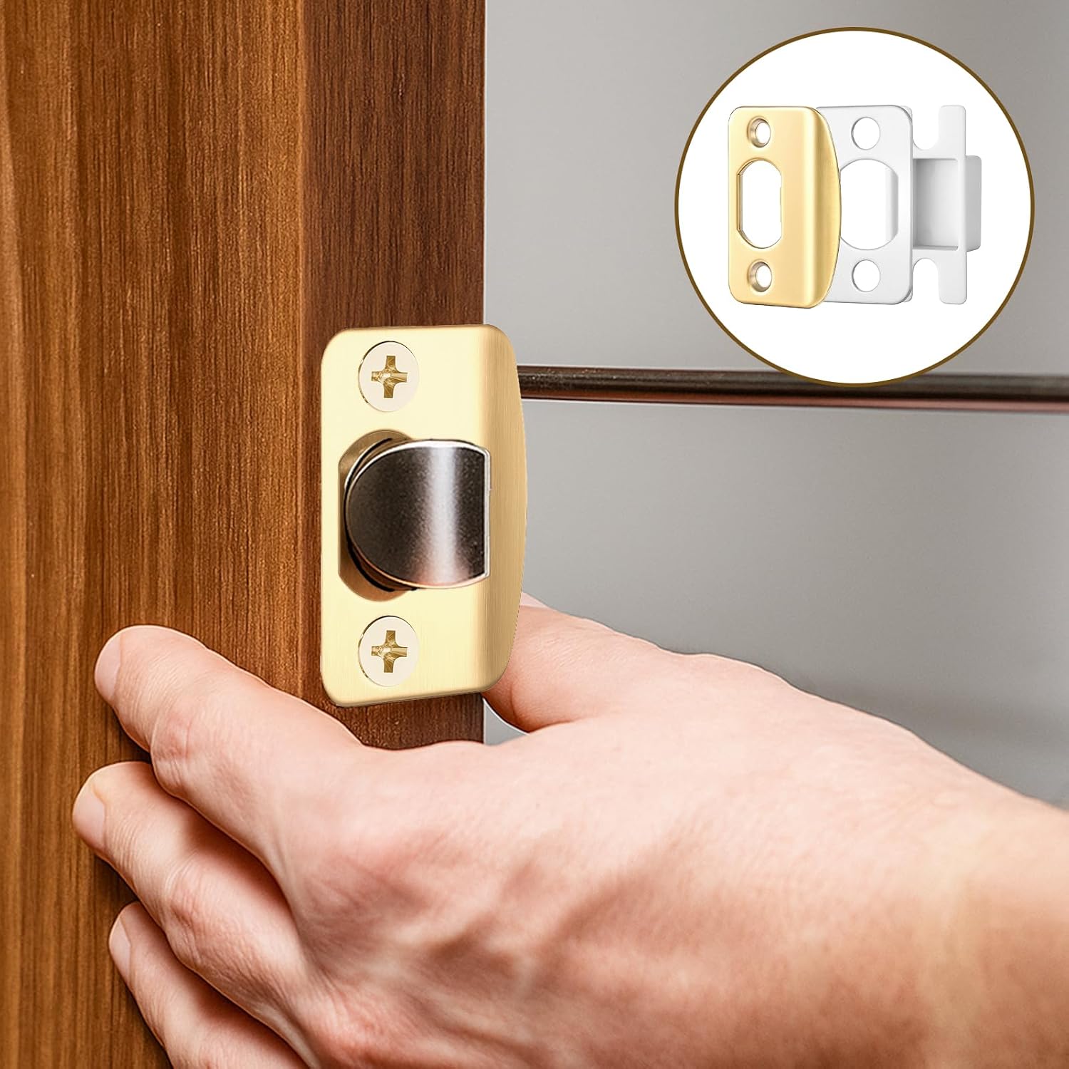 Door Latch Strike Plate Standard Strike Plates with Repair Kits Door Latch Restorer Reinforcement Plate with Sub-Plates and Wood Dowels for Home Office Doors Frame Repair Interior Doors