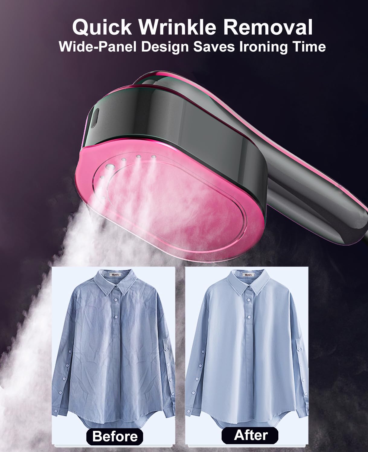 Vaporizador y plancha 2 en 1 para ropa, vaporizador portátil de mano para ropa con pantalla LED, panel de cerámica grande, plancha de vapor de ropa de viaje, calentamiento rápido de 10 5