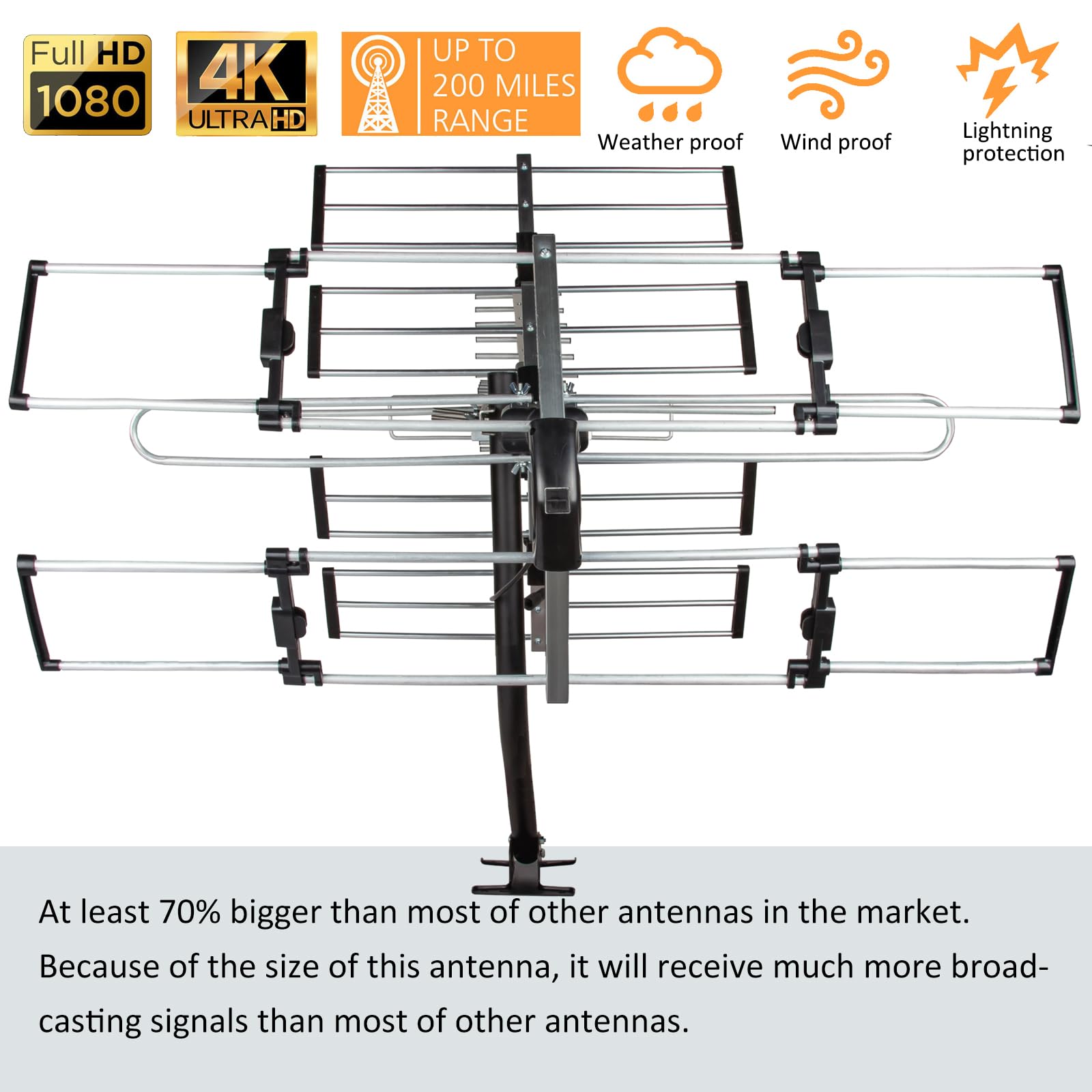 Five Star Antenne TV extérieure 2024 version 2024 km longue portée améliorée Yagi HD VHF UHF prend en charge la diffusion ATSC 3.0 et 4K