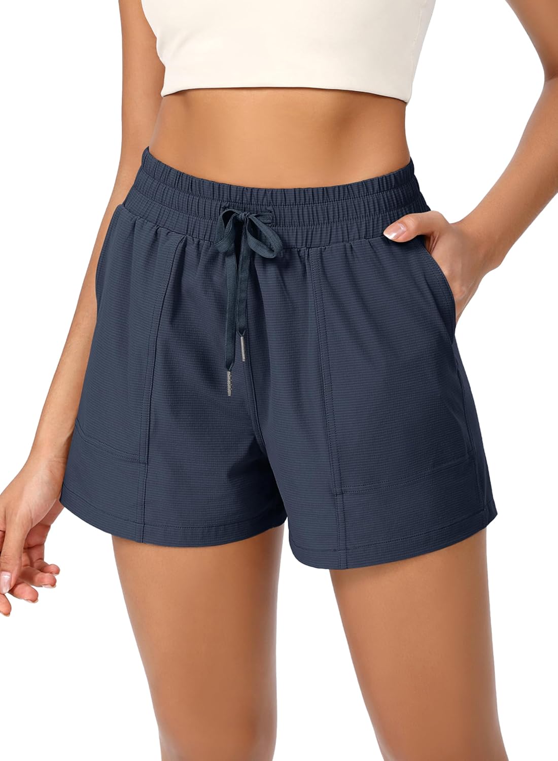 ODODOS Stretch Woven Athletic Shorts for Women High Waist Summer Lightweight Casual Shorts with Pockets