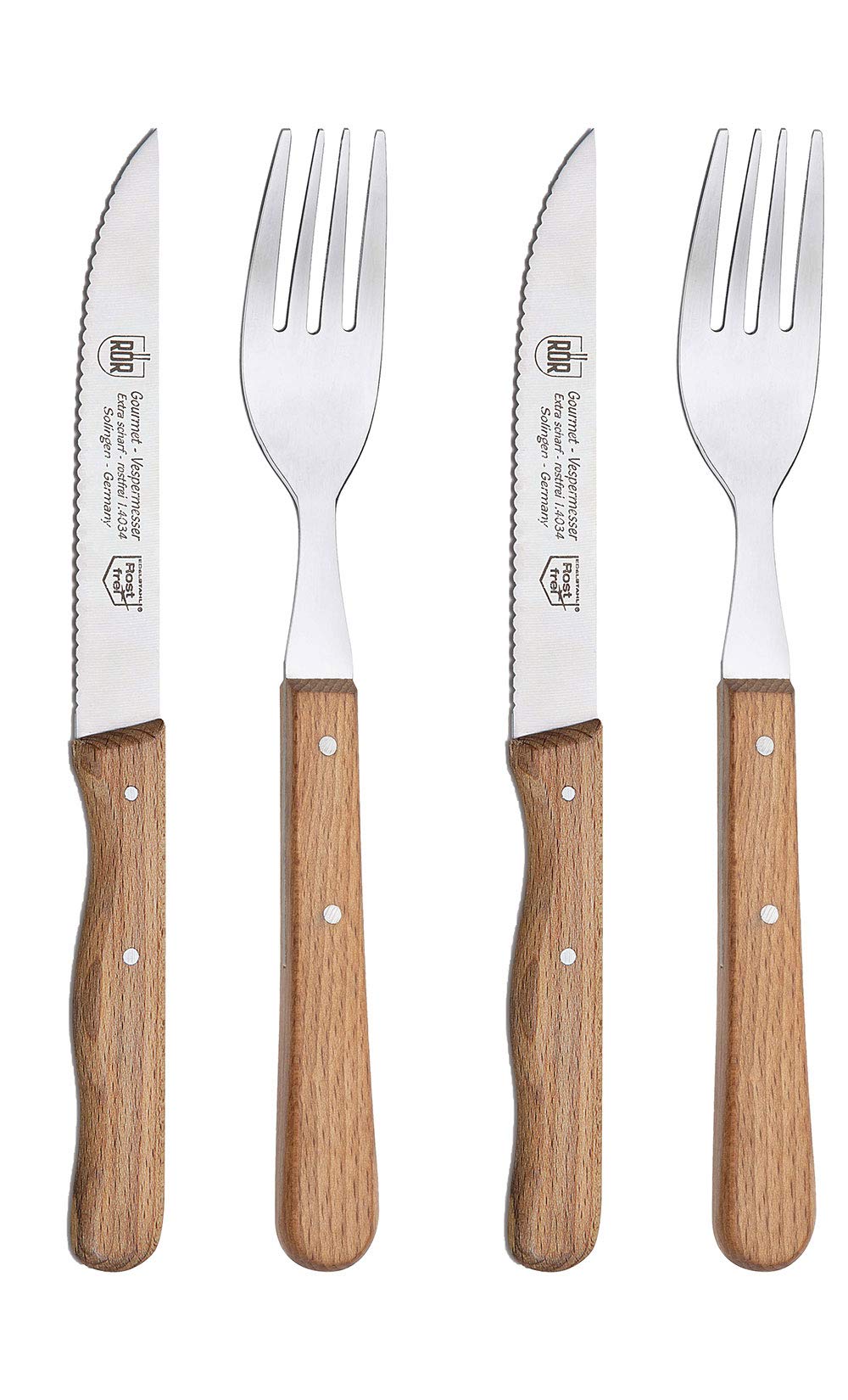 RÖR Lot de 2 fourchettes Gourmet en acier avec poignées en bois de hêtre