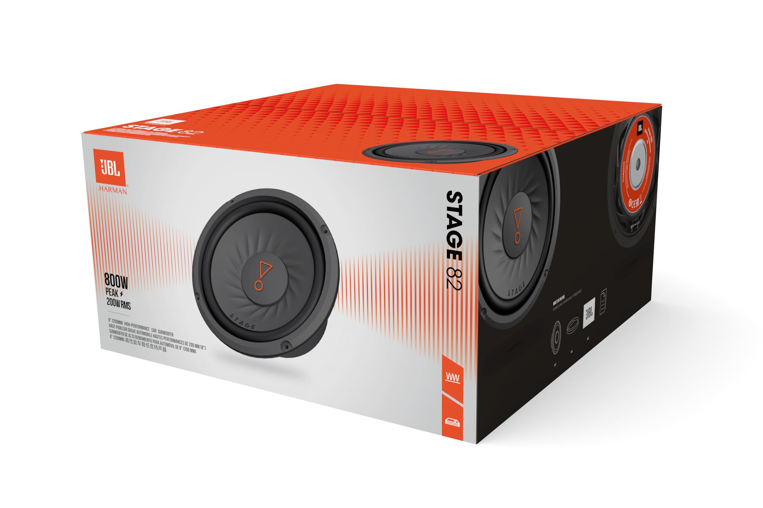 JBL Stage 82 subwoofer pasivo Coche 200 mm (8”), 200W RMS y 800W MAX, 4 Ohmios, 88 dB, Respuesta de frecuencia 38–200 Hz, Bobina de 1.5”, Profundidad Montaje 10.2 mm, Graves potentes y nítidos