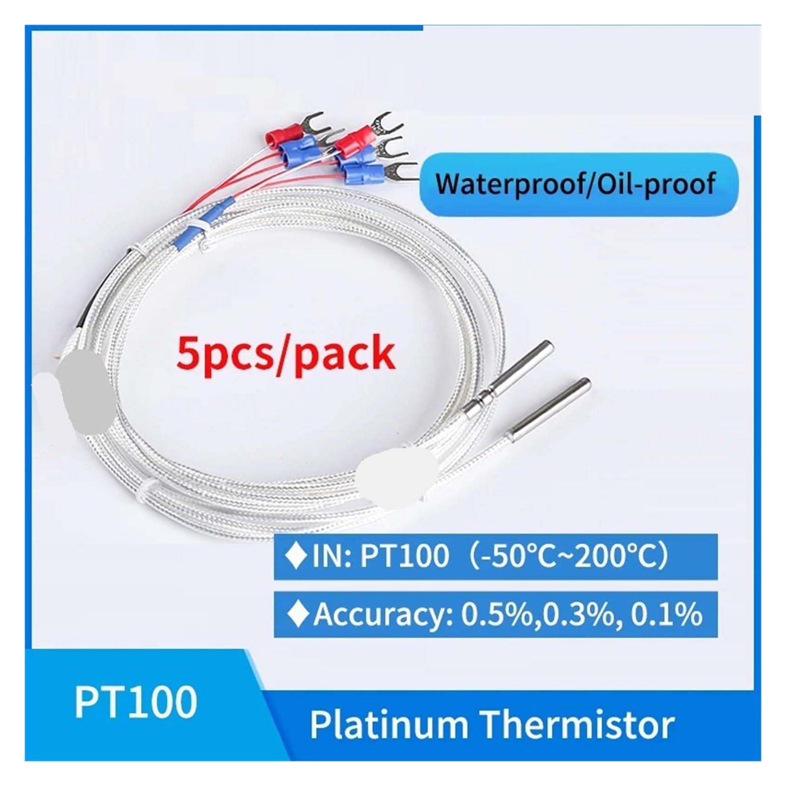 Sensor de temperatura montado en superficie Pt100, sonda impermeable, termopar, junta frontal, termistor de platino | 0.1FS 0.5m cable