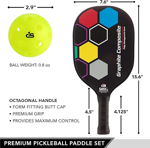 Miniatura 2 de Juego de 2 paletas con bolsa de transporte de malla, 4 bolas de Day 1 Sports - Palas de pickleball duraderas con agarre cómodo y accesorios -
