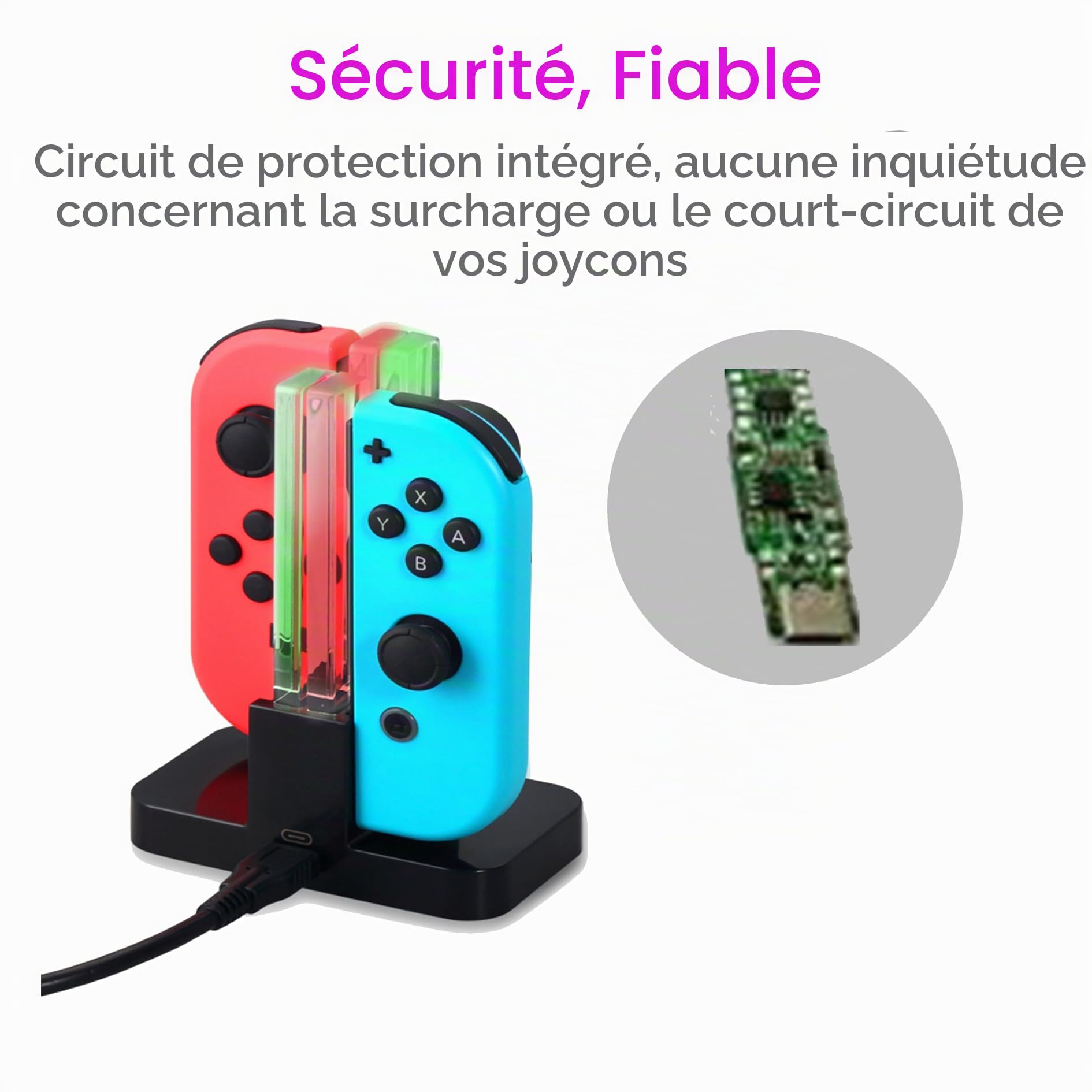 INNVO Power Dock Chargeur Joycon Switch Station Dock de Chargement Chargez 4 Joy Con Manettes en Même Temps Câble de Chargement USB C Inclus Noir
