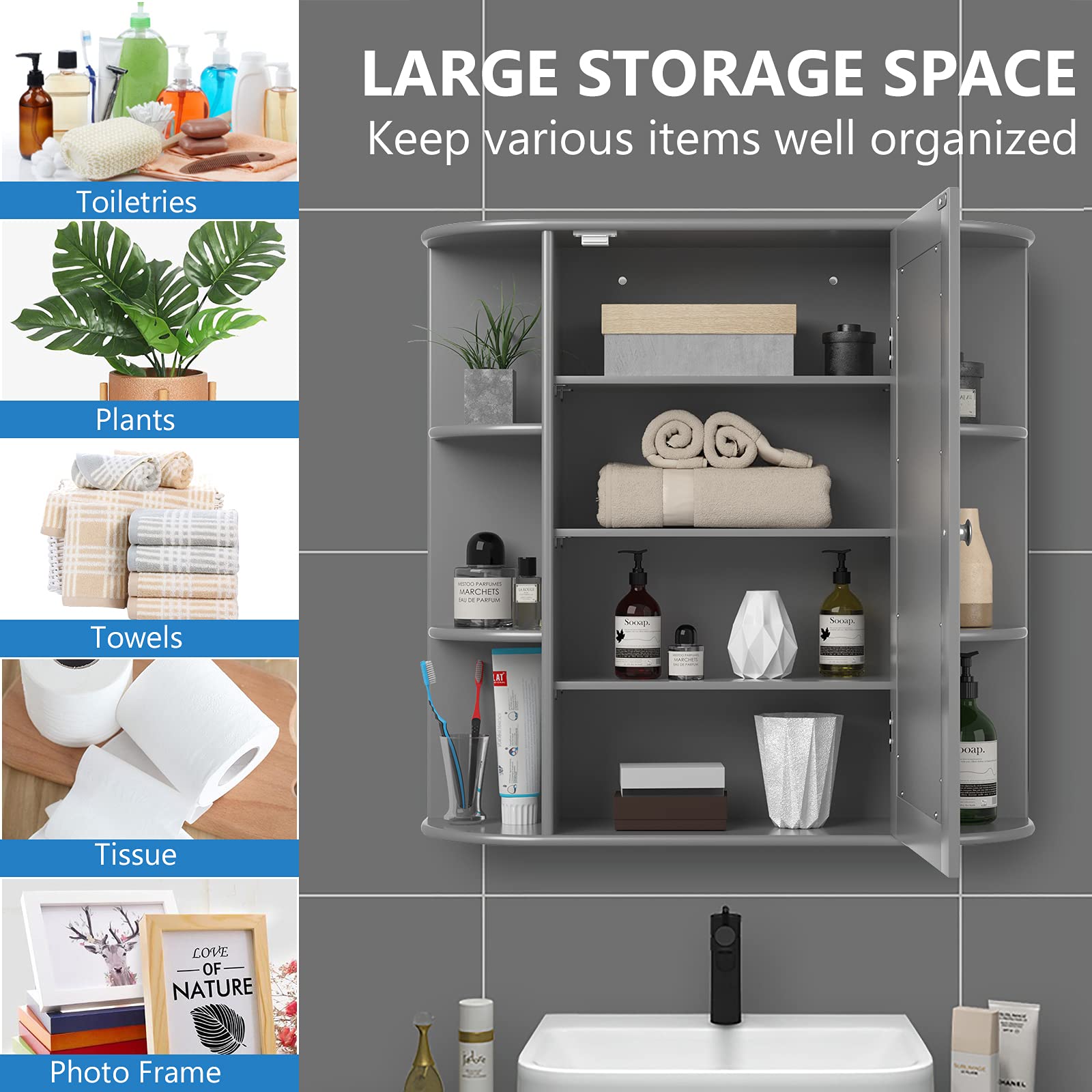 Tangkula Bathroom Medicine Cabinet with Mirror, Wall Mounted Bathroom ...