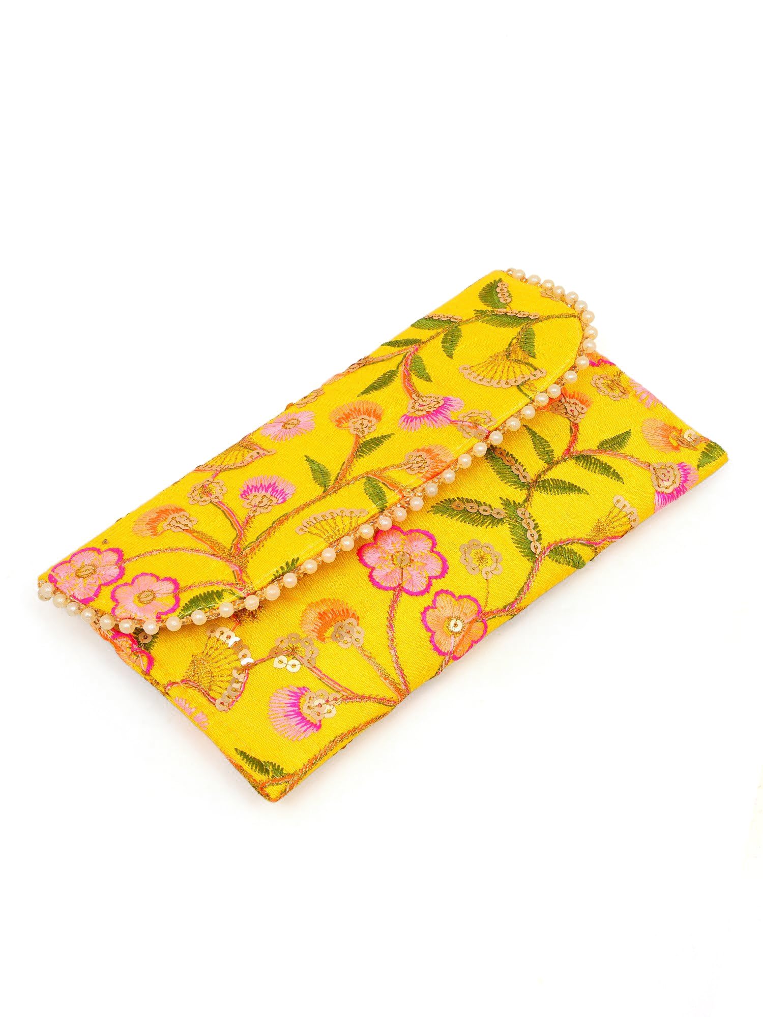 exotic india Women's Art Silk Clutch Hand Bag with Floral Thread Embroidered and Sequins work | Handle Clutch Magnet Closure Purse, Batwa, Wallet For Gift-picture-33