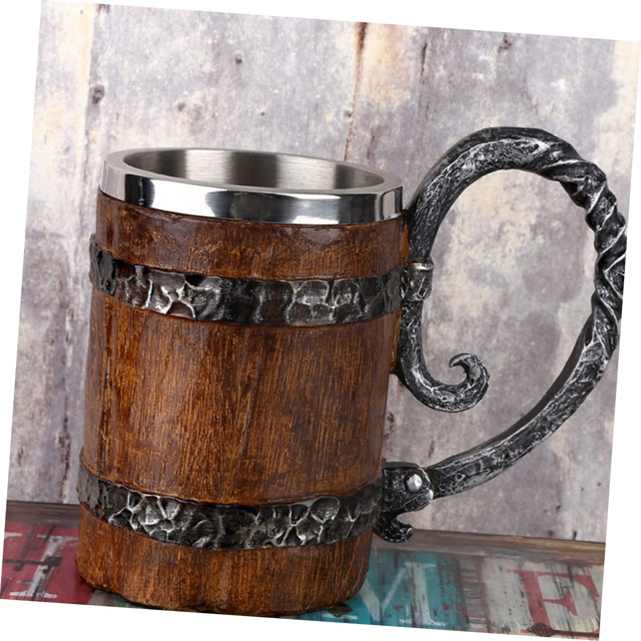 Cabilock 3 Piezas jarra de cerveza de barril de madera térmico botella de agua jarra cerveza original Jarra de cerveza especial taza con diseño de barril tazas portátiles Acero inoxidable