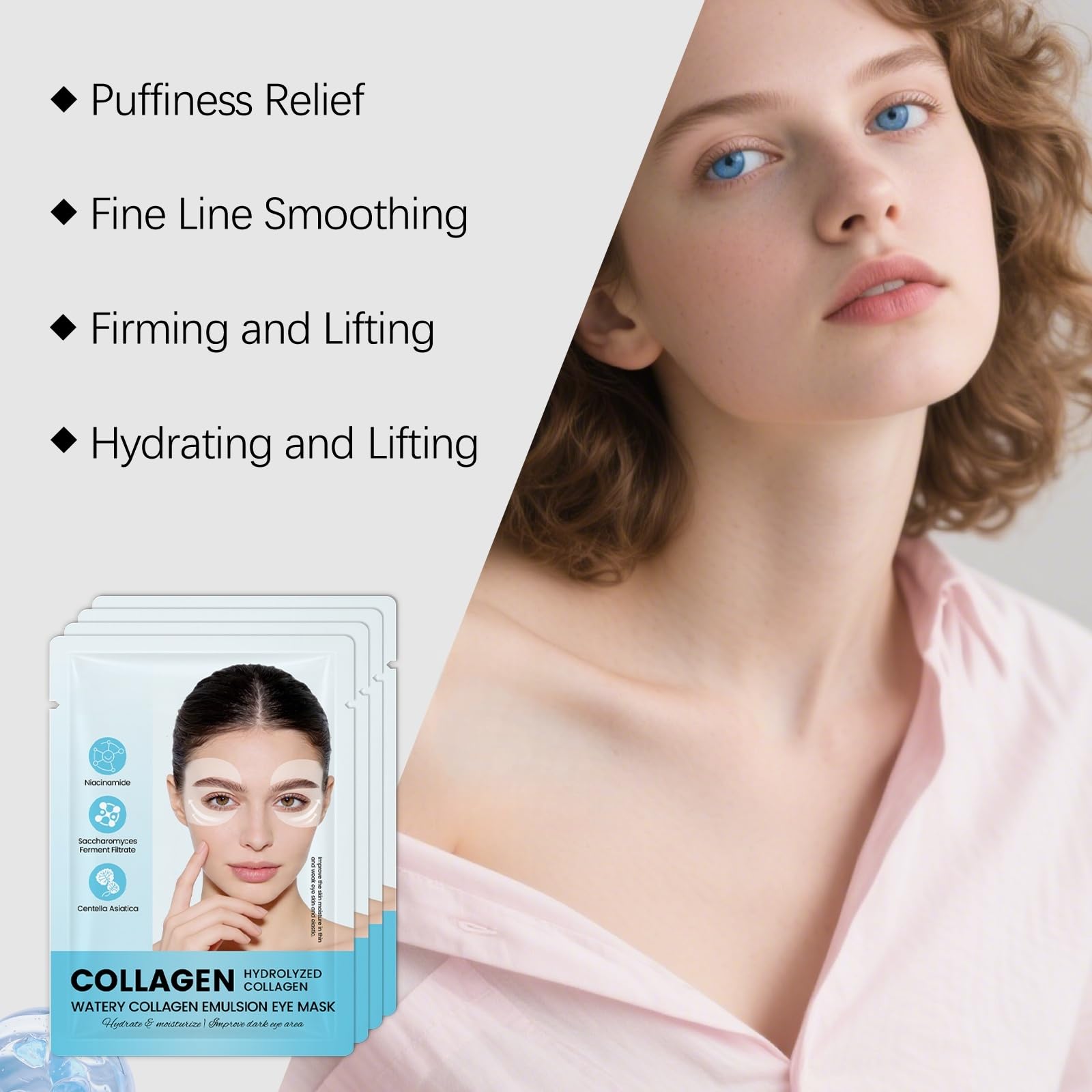 Colágeno Emulsión Eye Mask, 4 pares de parches de colágeno, hidratantes y tensos para ojeras, ojos hinchados, líneas finas, arrugas, levantamiento de ojos, para toda la piel (6 unidades)