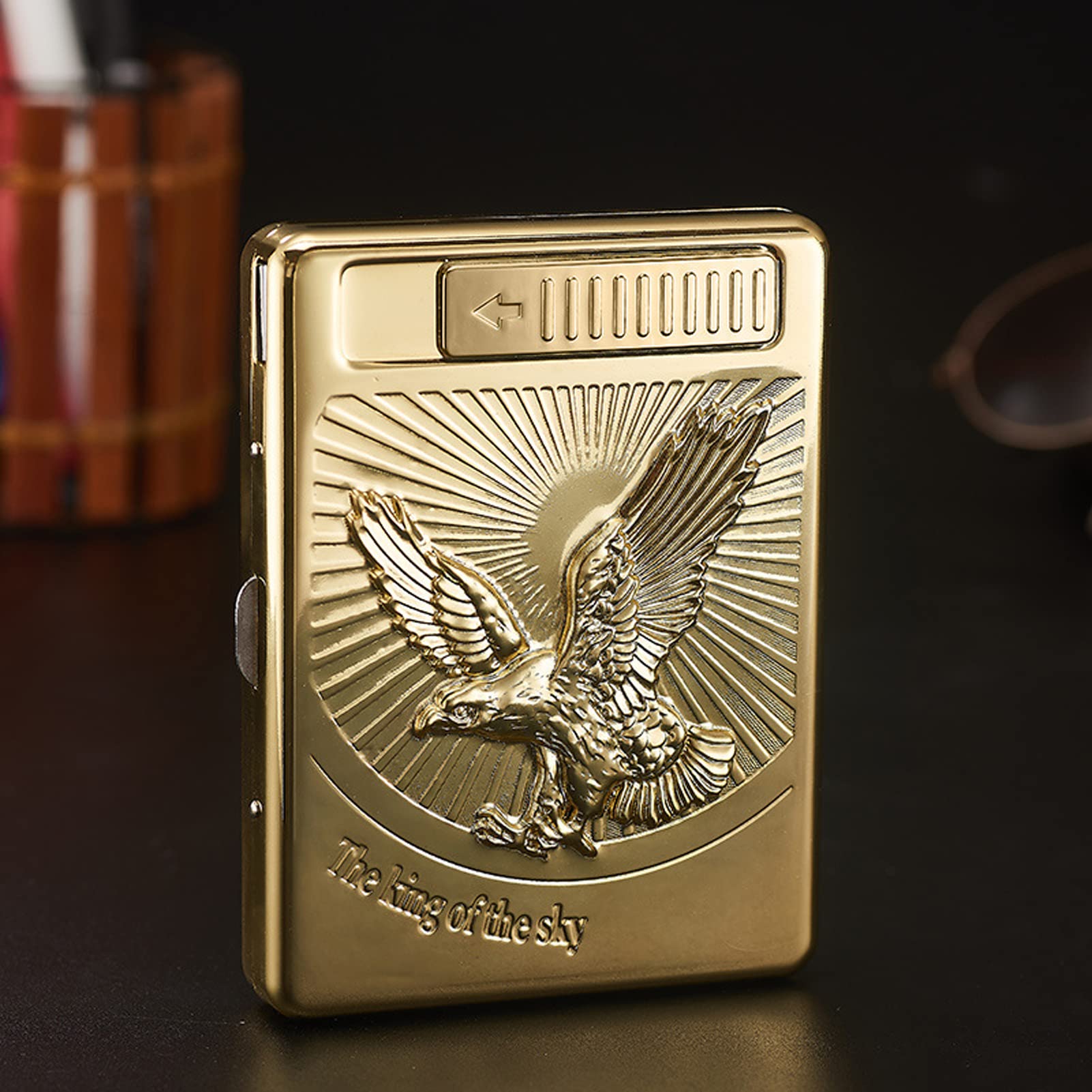 table cigarette lighters Art Deco Daltis Executive Table Lighter - Faux Leather Wrap, Chrome Finish  - Fully Serviced - Working Vintage Lighter - Gifts for Him, Her