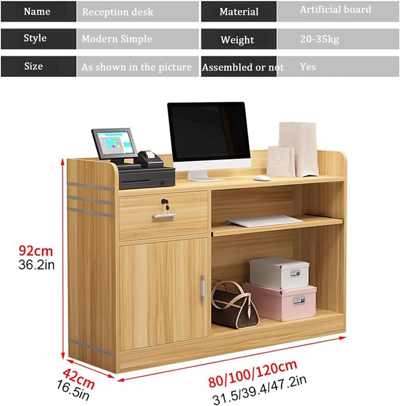 Rezeptionstheke Moderne Ladentheke, Front Desk Rezeptionstheke mit abschließbarer Schublade & Tür Schrank, für Salon Empfangsraum Checkout Büro(Black,80 * 42 * 92cm)