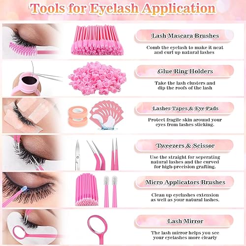 Miniatura 7 de Kit de extensión EyeLash para principiantes, kit profesional de práctica de extensión de pestañas con todo, cabeza de maniquí, pegamento de pestañas