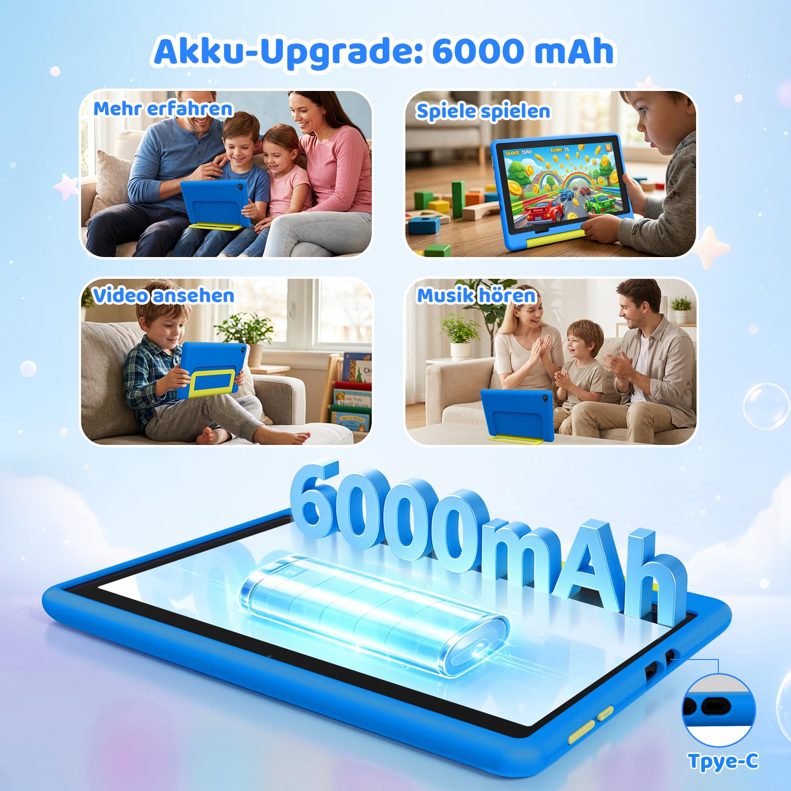 Android 15 Tablet Bambini 10 pollici, Tablet per Bambini 6000 mAh, B
