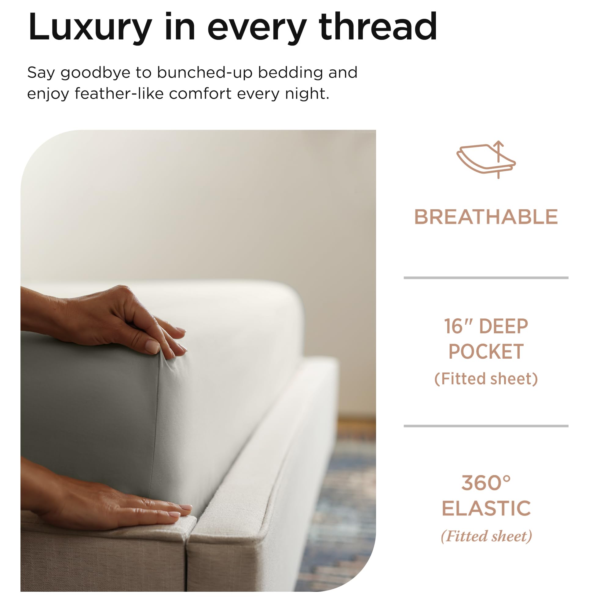 Threadmill Zestaw bawełnianych prześcieradeł King o gęstości 800, satynowy, solidny, szary | 100% bawełna, splot satynowy, 4-częściowy zestaw, 40 cm głęboka kieszeń, certyfikat OEKO-TEX, można prać w pralce