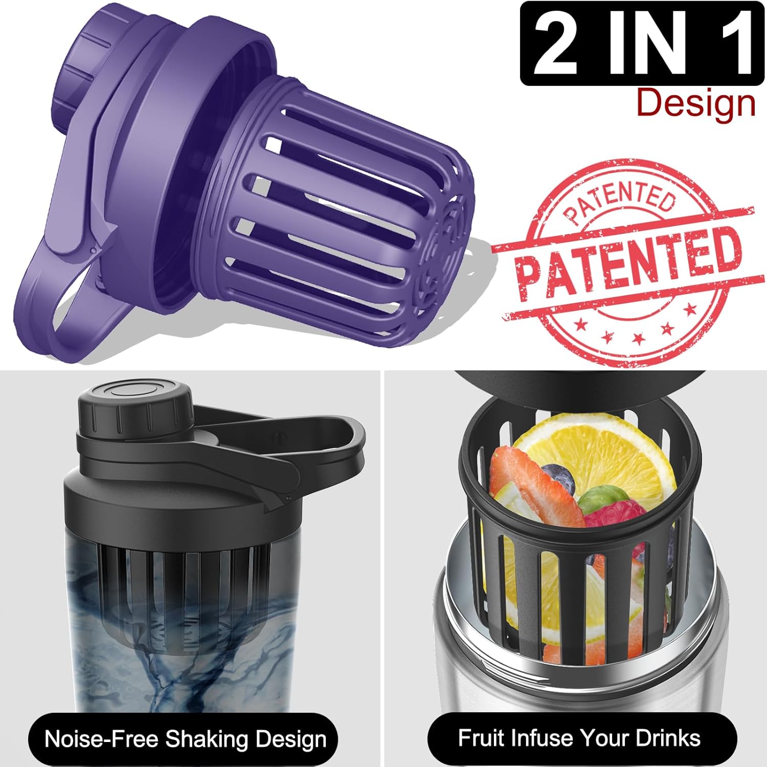 Stainless Steel Shaker Bottle with Noise-Free Design - Patented 24 oz Insulated Metal Shakers Bottles Cup for Protein Mixes and Pre Workout 100% Leak Proof (Aurora) - Image 4