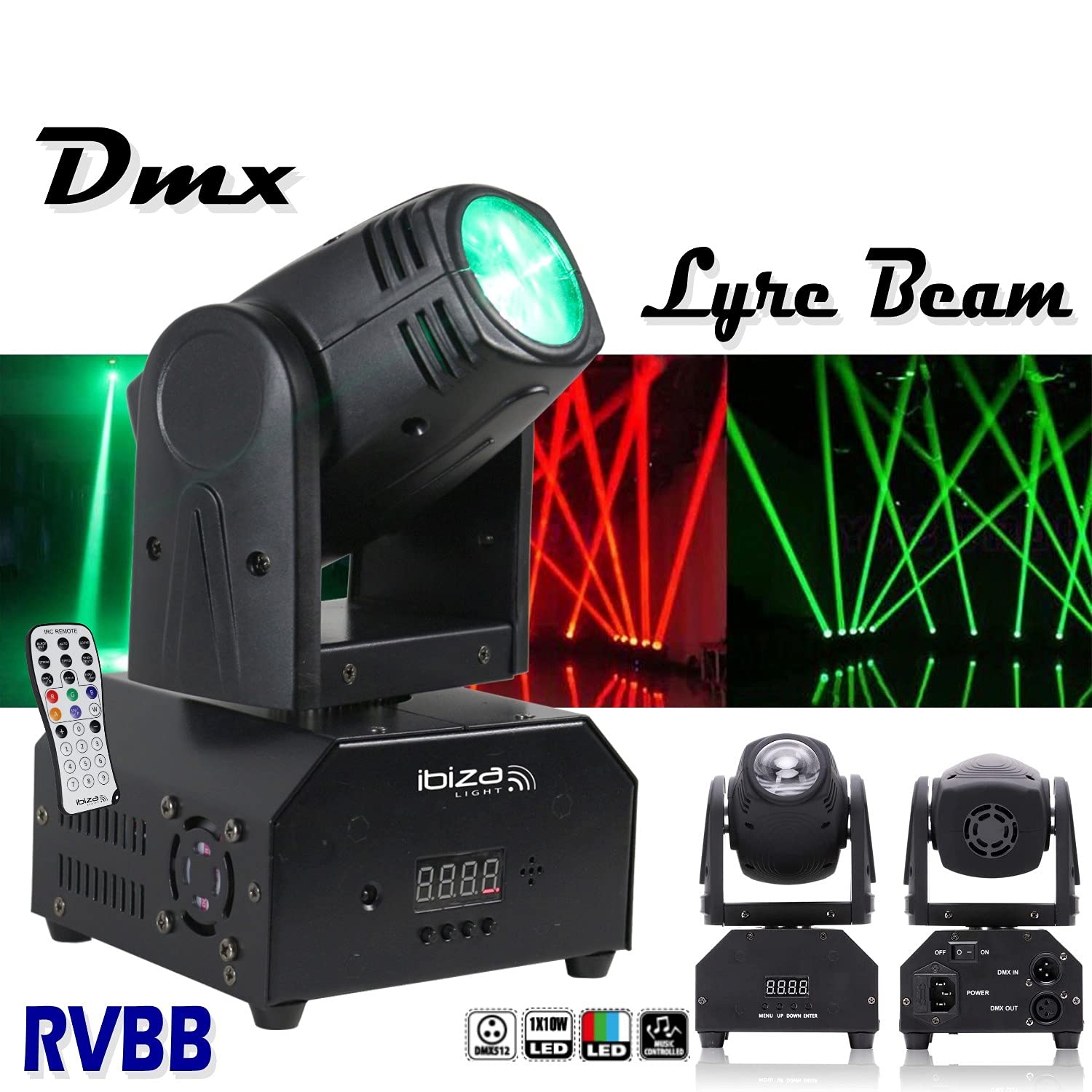 IBIZA SOUND LIGHT Pack Sono 2000W Ibiza Sound - Caisson 800W - 2 Enceintes 600W - Lyre Beam DMX RVBB LMH250-RC - Mariage - Evènement - Fête