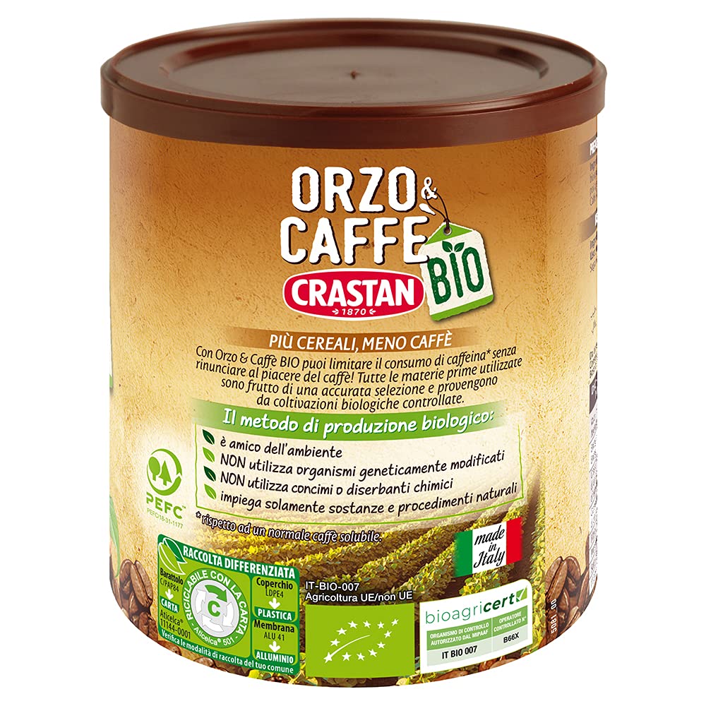 Crastan Solubile - Orzo & Caffè da agricoltura biologica - 6 Barattoli da 120g [tot. 720g] (Confezione da 2)