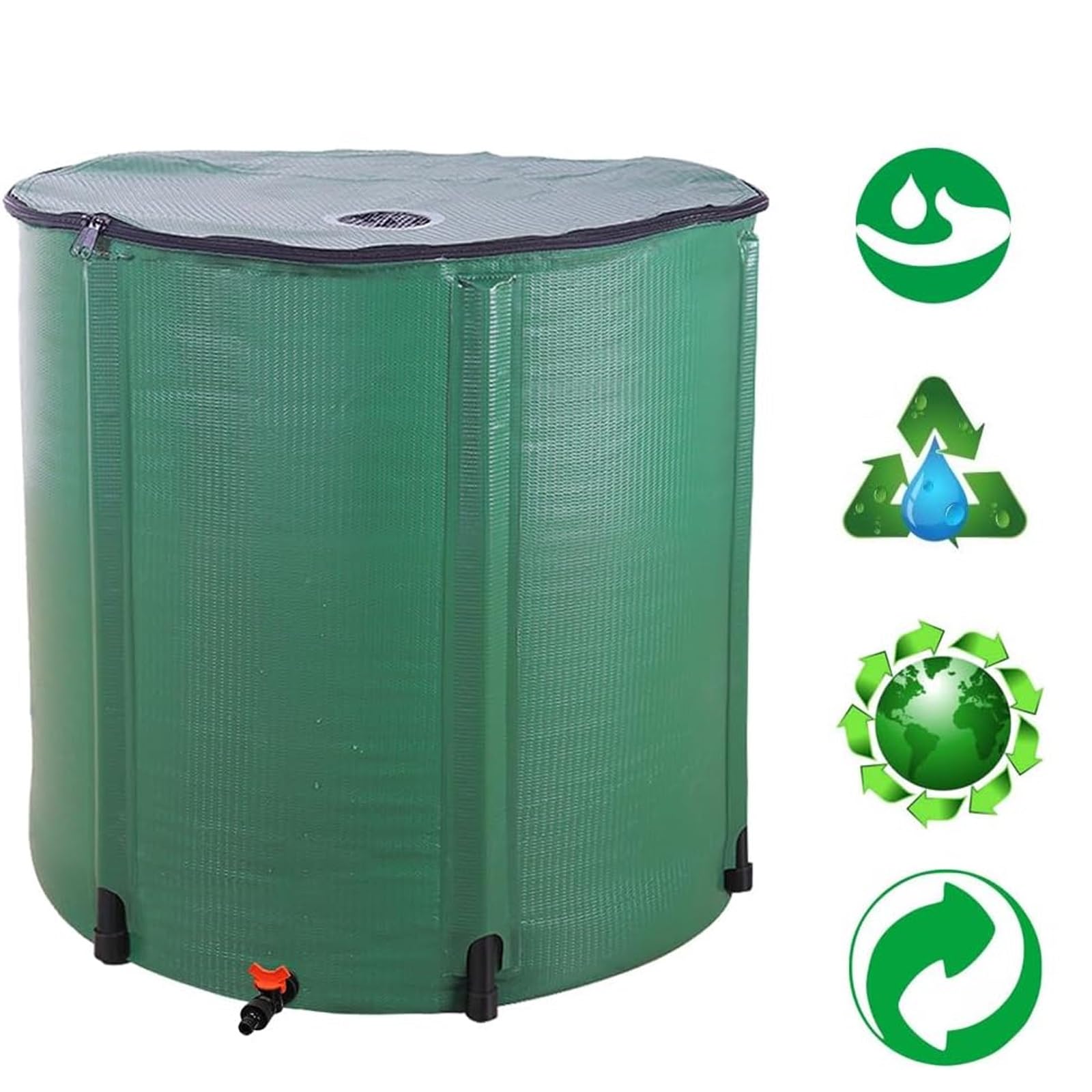 Barril Plegable de 50 litros para jardín, Sistema portátil de recolección de Agua de Lluvia de PVC, Tanque ecológico para la recolección de Agua de Lluvia en Patios y terrazas (Verde).