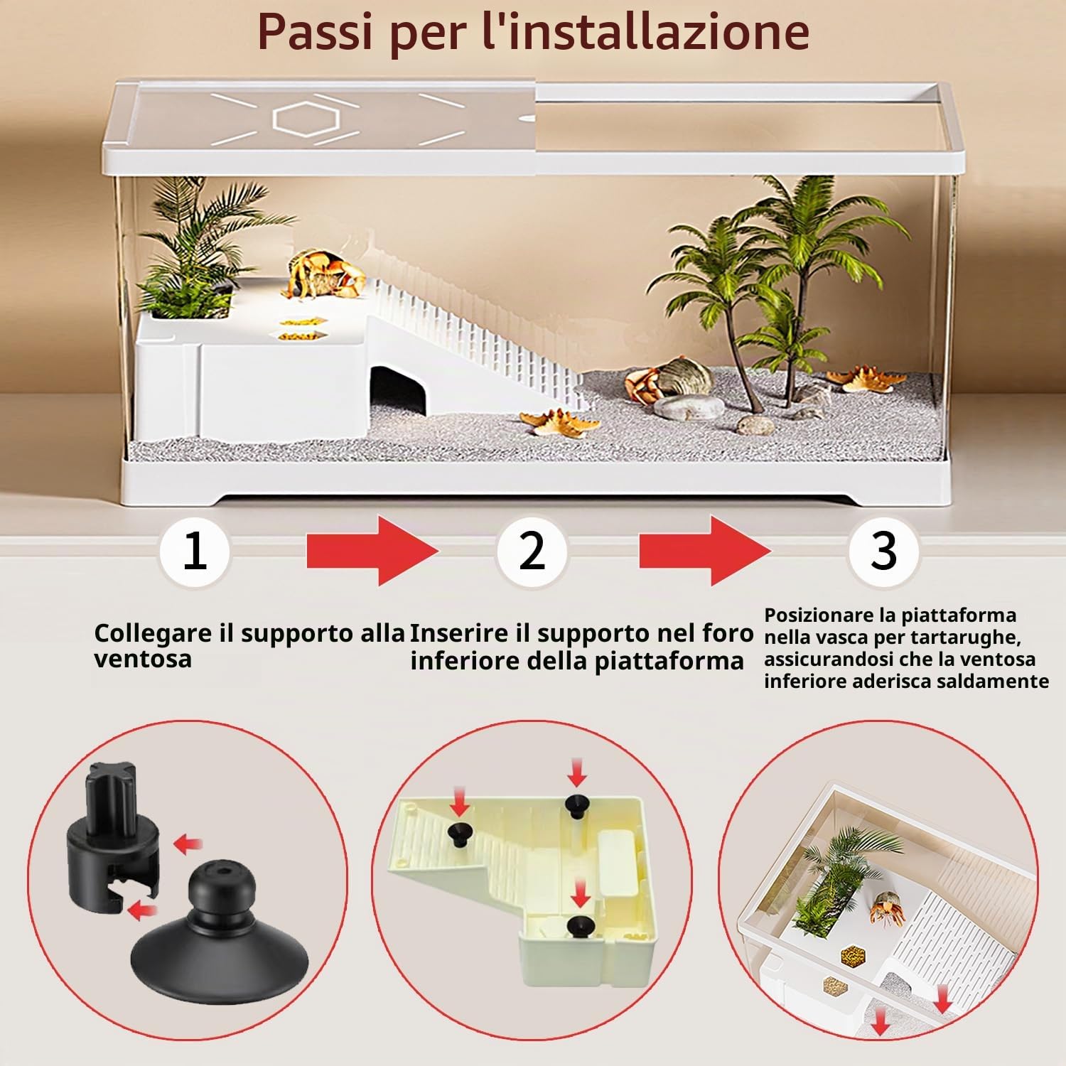 Turtle Fish Tank con piattaforma per crogiolarsi e drenaggio del fondo, 20 "x 9,5" x 9,5 "Acquario Turtle Tank per tartarughe giovani, gamberi, granchi, anfibi, rettili