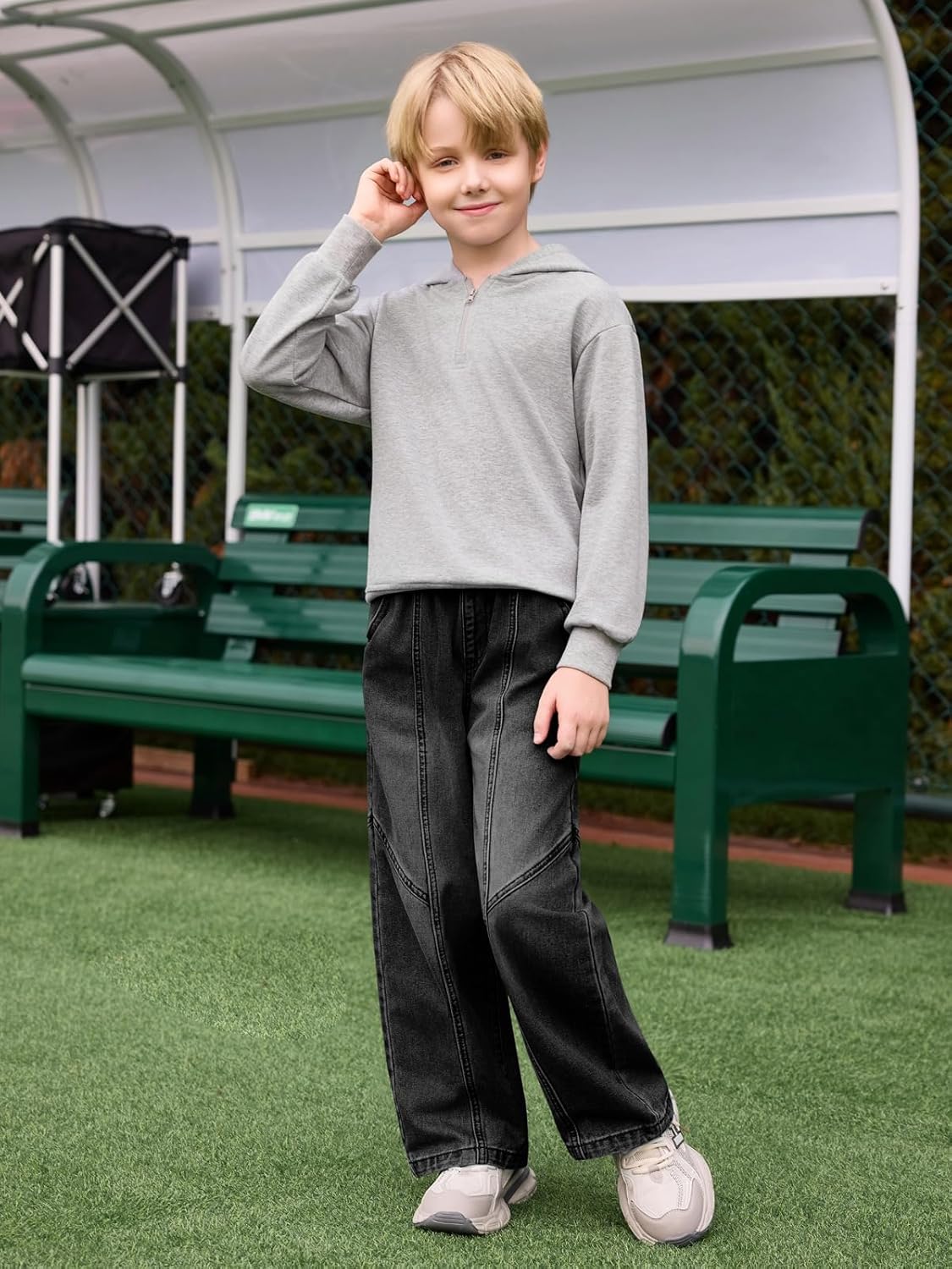Haloumoning Boys Wide Leg Jeans Kids Casual Straight Baggy Denim Pants with Pockets 5-14 Years - Image 2