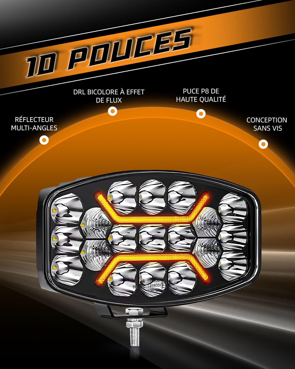 CO LIGHT Feux LED 10 Pouces 150W 35000LM Spot Flood Combo LED Camion Longue Portée avec Feux De Jour Ambre et Blanc Phare de Travail pour Camion 4x4 Tracteur BTP 12V 24V Certifié IP68 ECE 2 pièces