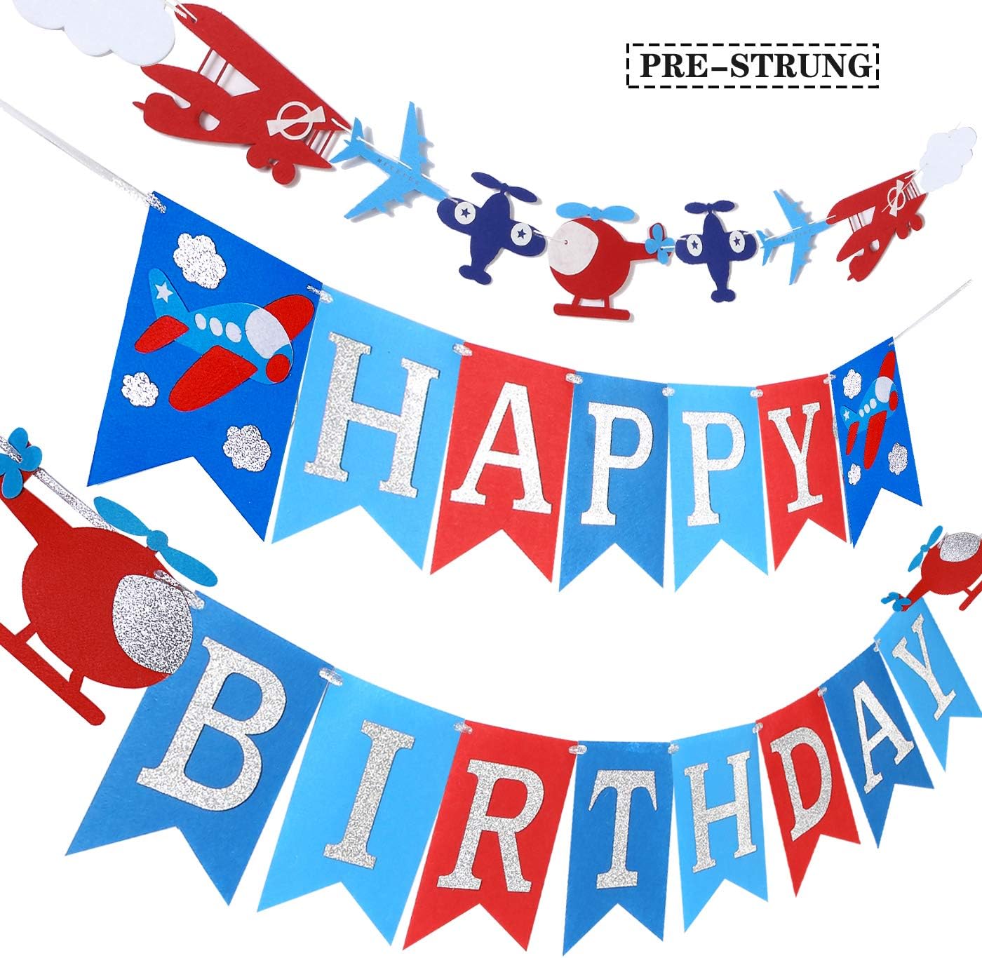 Airplane party decorations, Airplane birthday party supplies,Happy Birthday Banner Airplane Aircraft Garland Foil Latex Balloons Cake Cupcake Toppers for Kids Plane Theme Party Baby Shower Supplies - Image 3