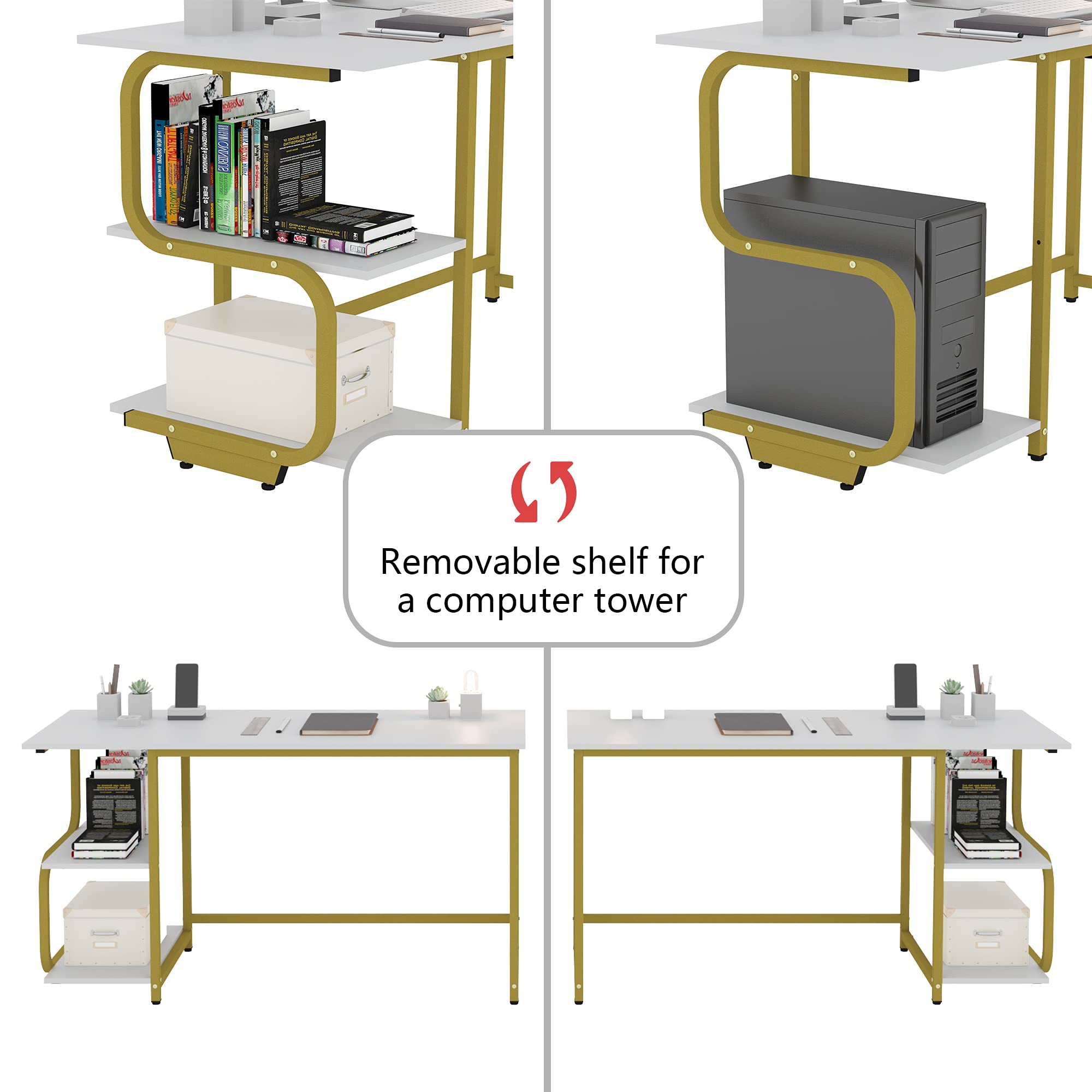 Teraves Reversible Computer Desk for Small Spaces with Shelves,55 inch