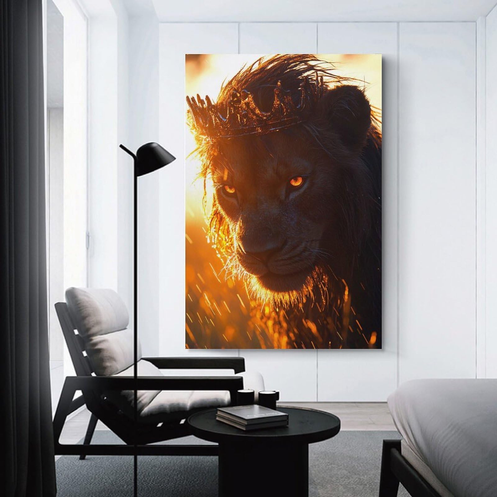 Junmoney Canvas Art Print Lion King with Crown, 24x36inch(60x90cm), for Office, Study Or Home Workspace, Home Office Artwork with Decorative Appeal